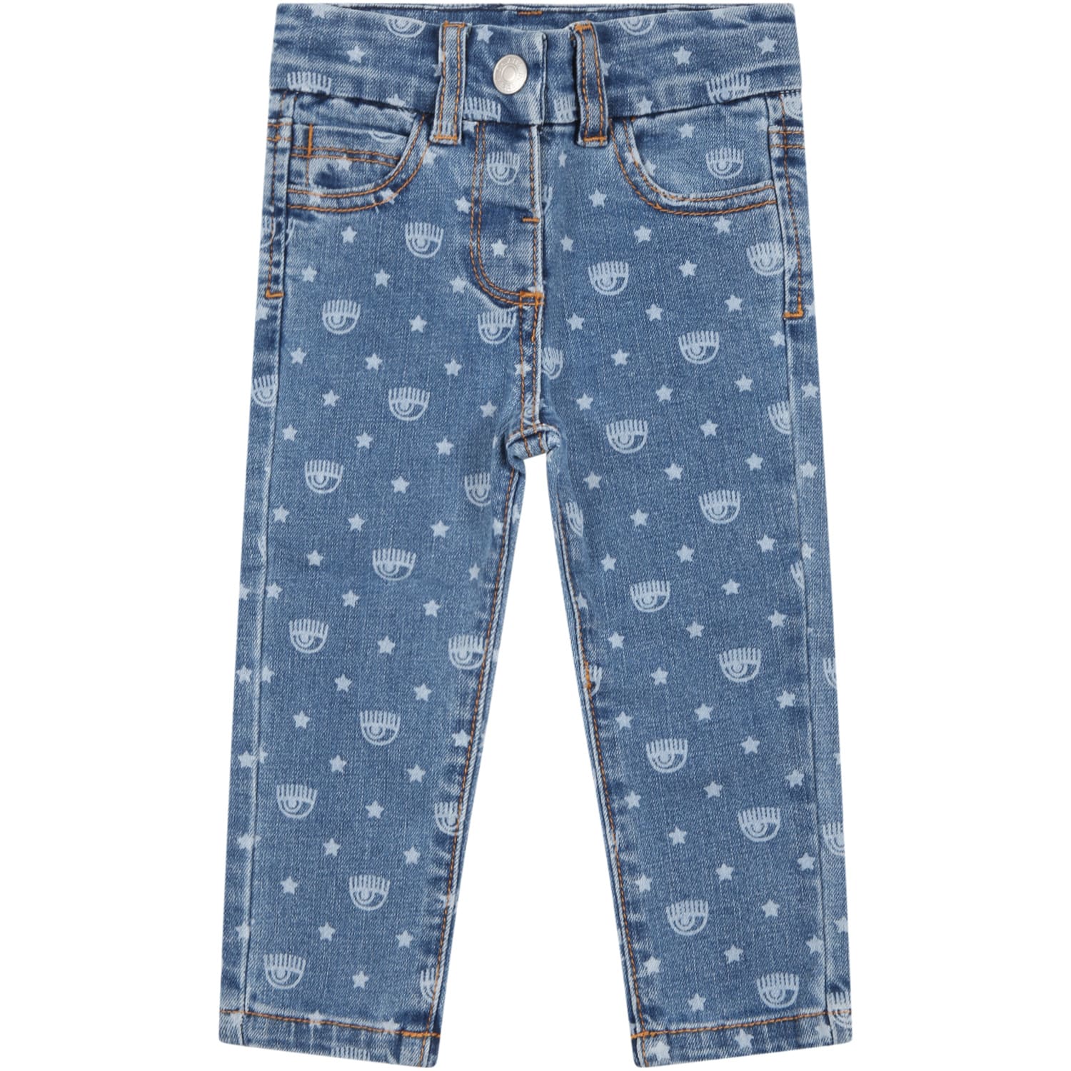 Chiara Ferragni Blue Jeans For Baby Girl With Iconic Blinking Eyes And Star