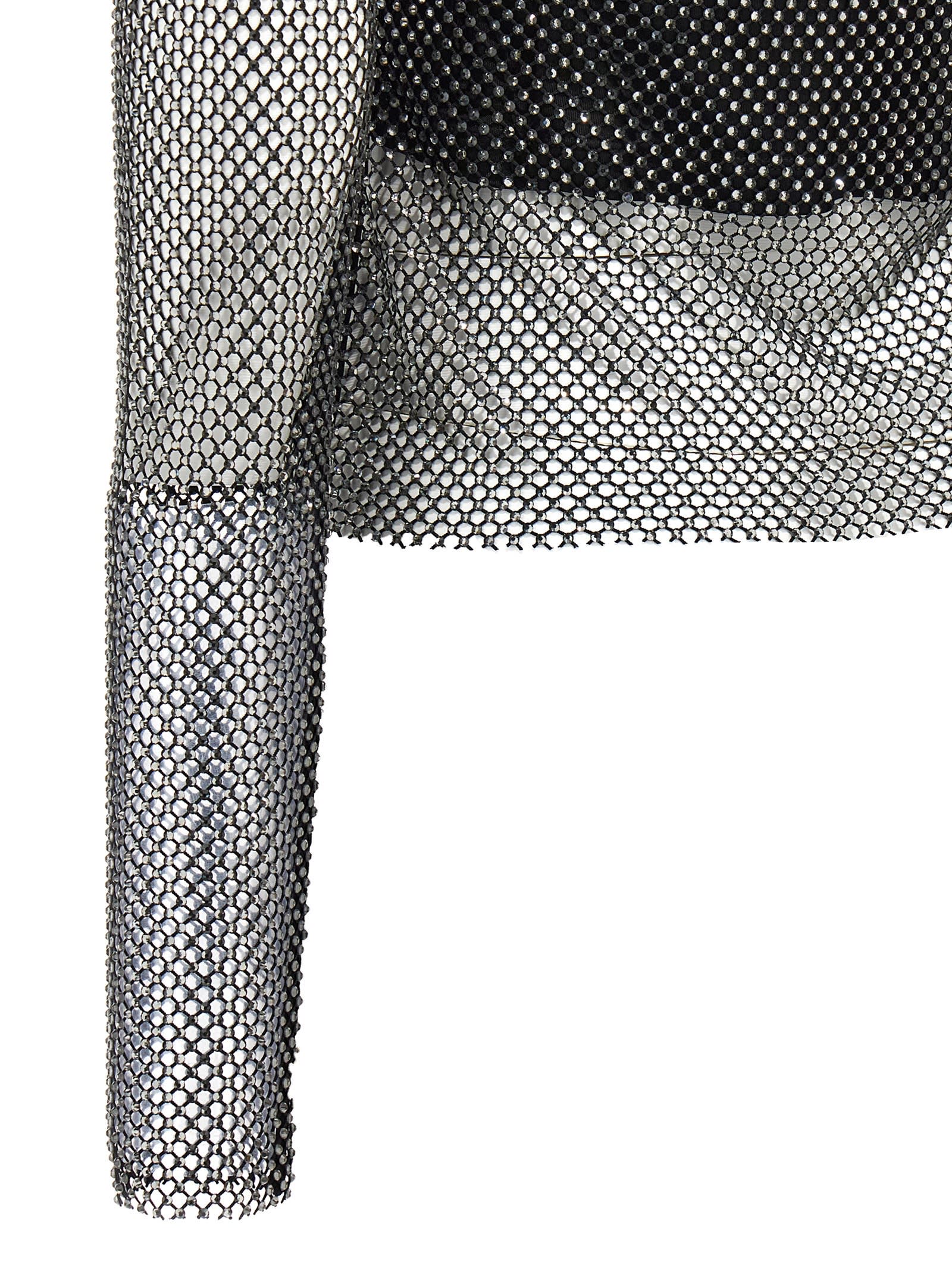 Sportmax Valdai Embellished Fishnet Crop Top In Black