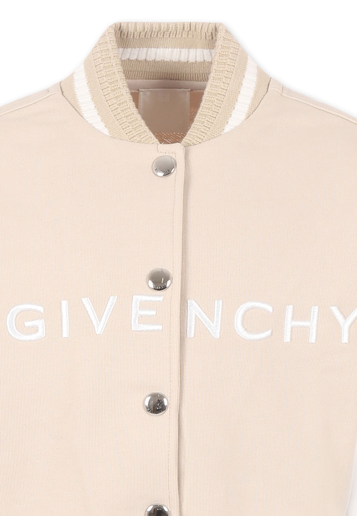 Givenchy Beige Crop Bomber Jacket For Girl With Logo In Beige