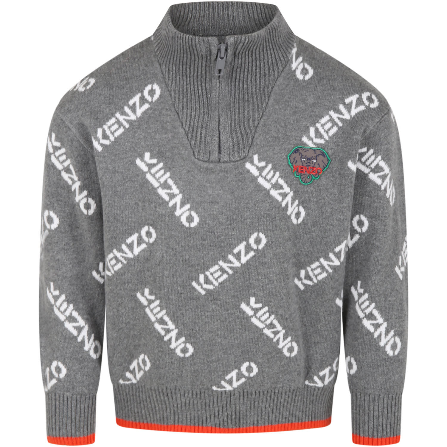 Kenzo Kids Grey Sweater For Boy With Logos
