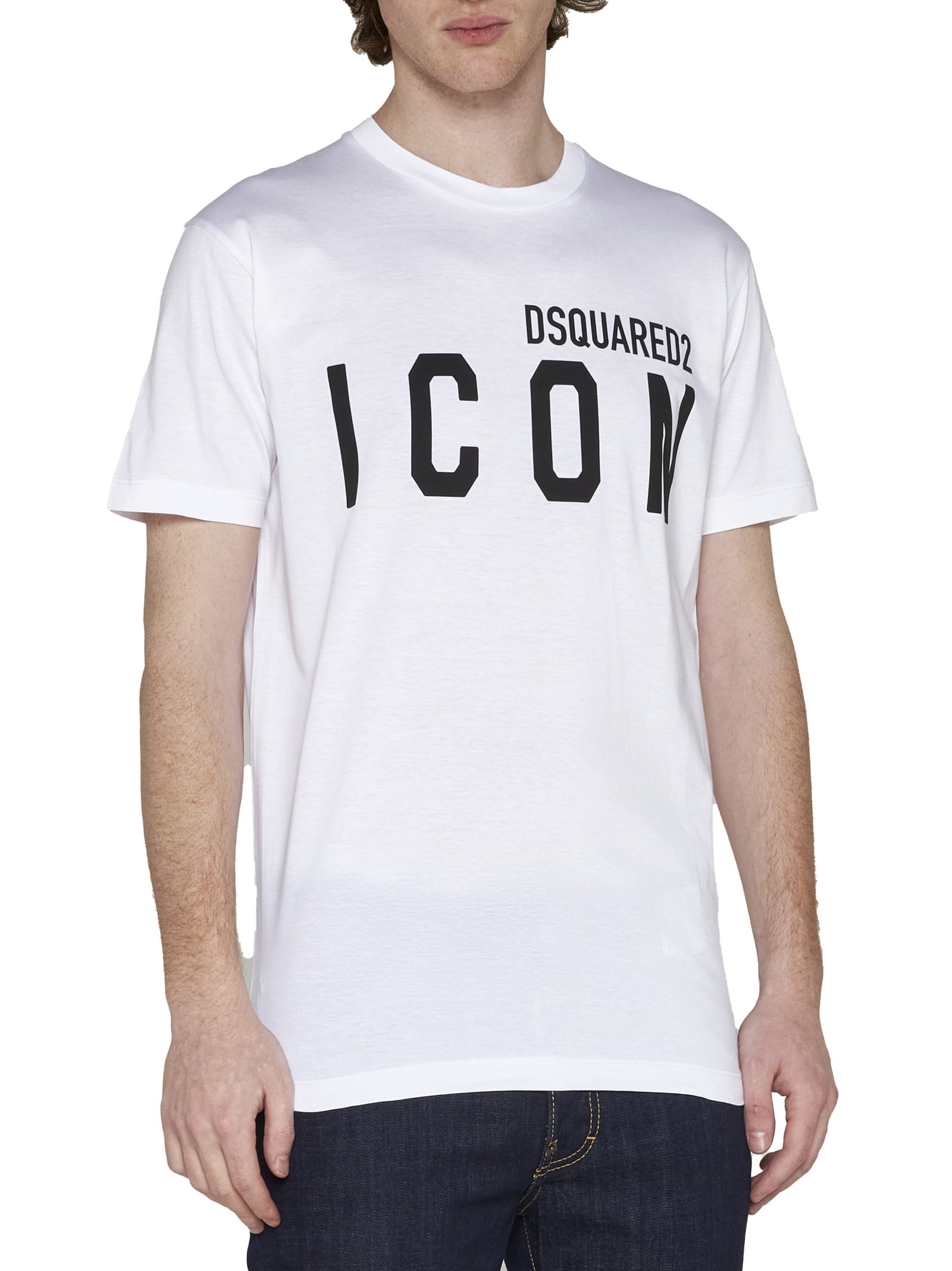 Dsquared2 White Crewneck T-shirt With Maxi Logo Print On The Front In White/black