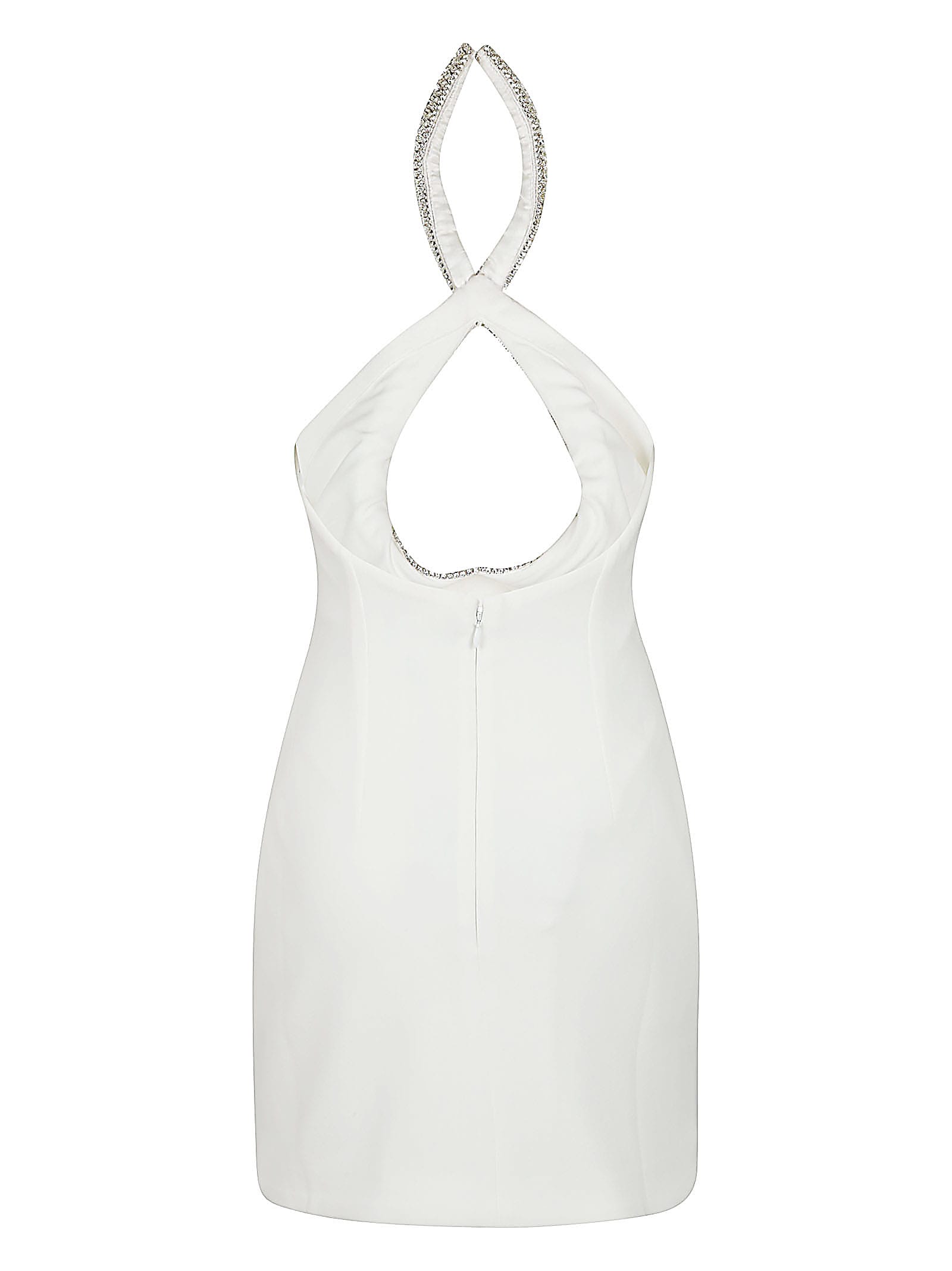 Shop Retroféte Halter Neck Embellished Off-shoulder Short Dress In White/silver
