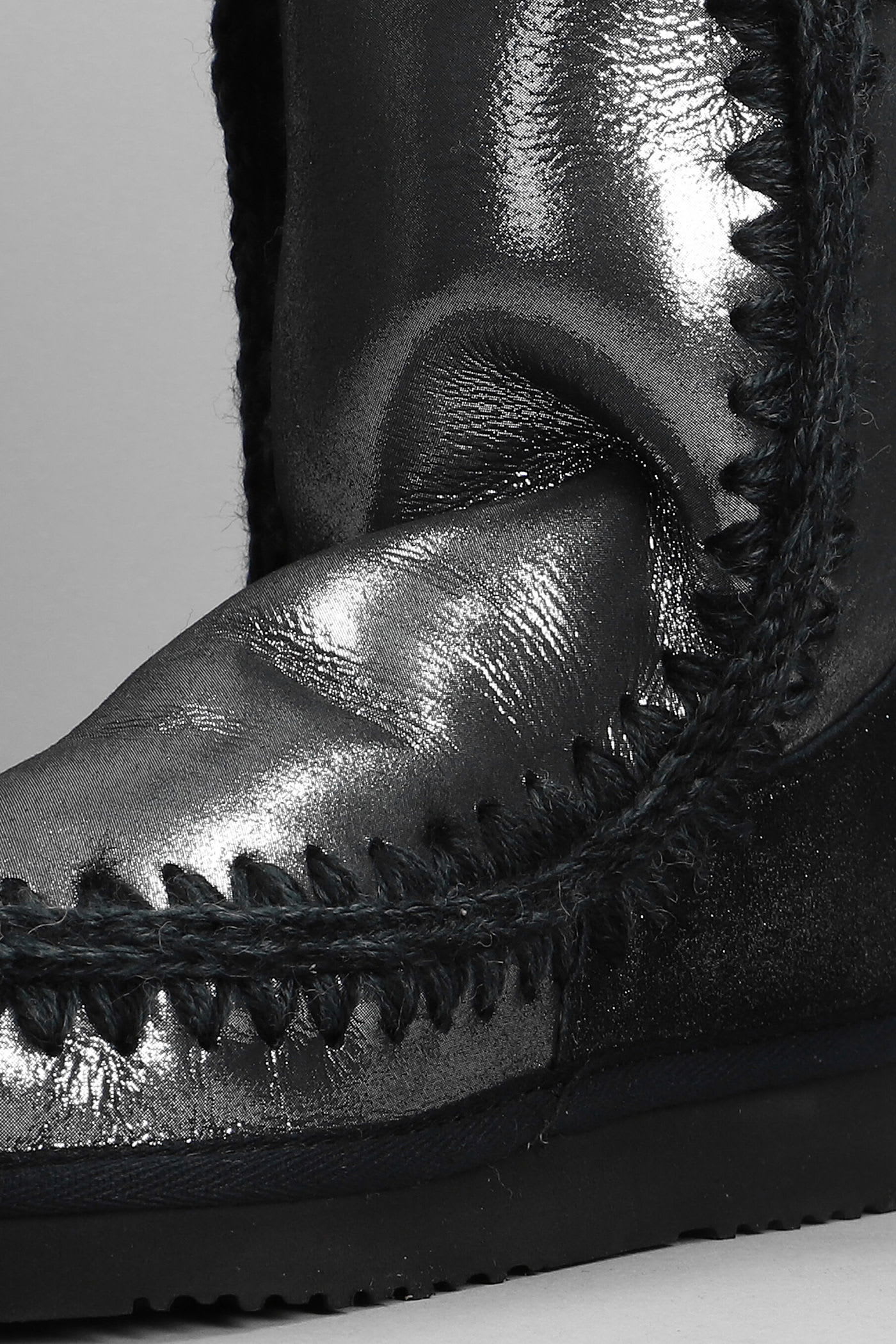 Mou Eskimo 24 Low Heels Ankle Boots In Black Glitter In Black