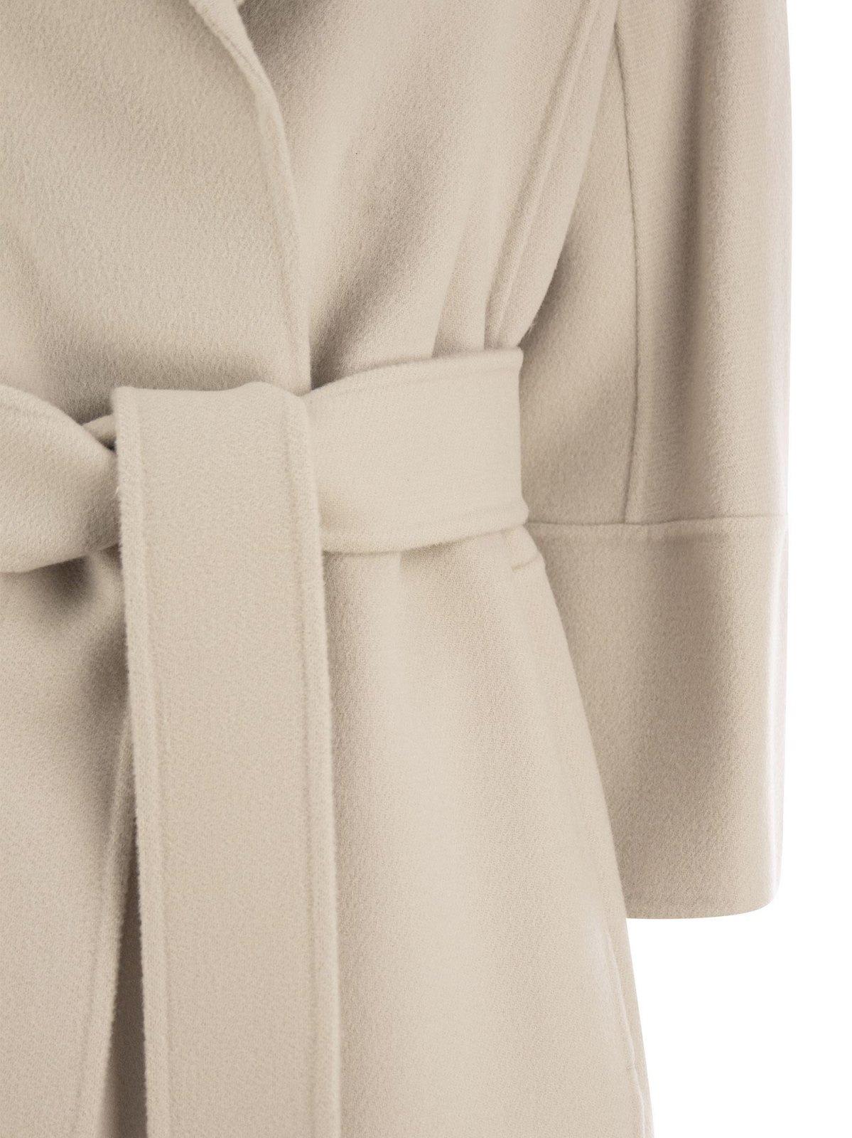 Shop 's Max Mara Belted Long-sleeved Coat In Ivory