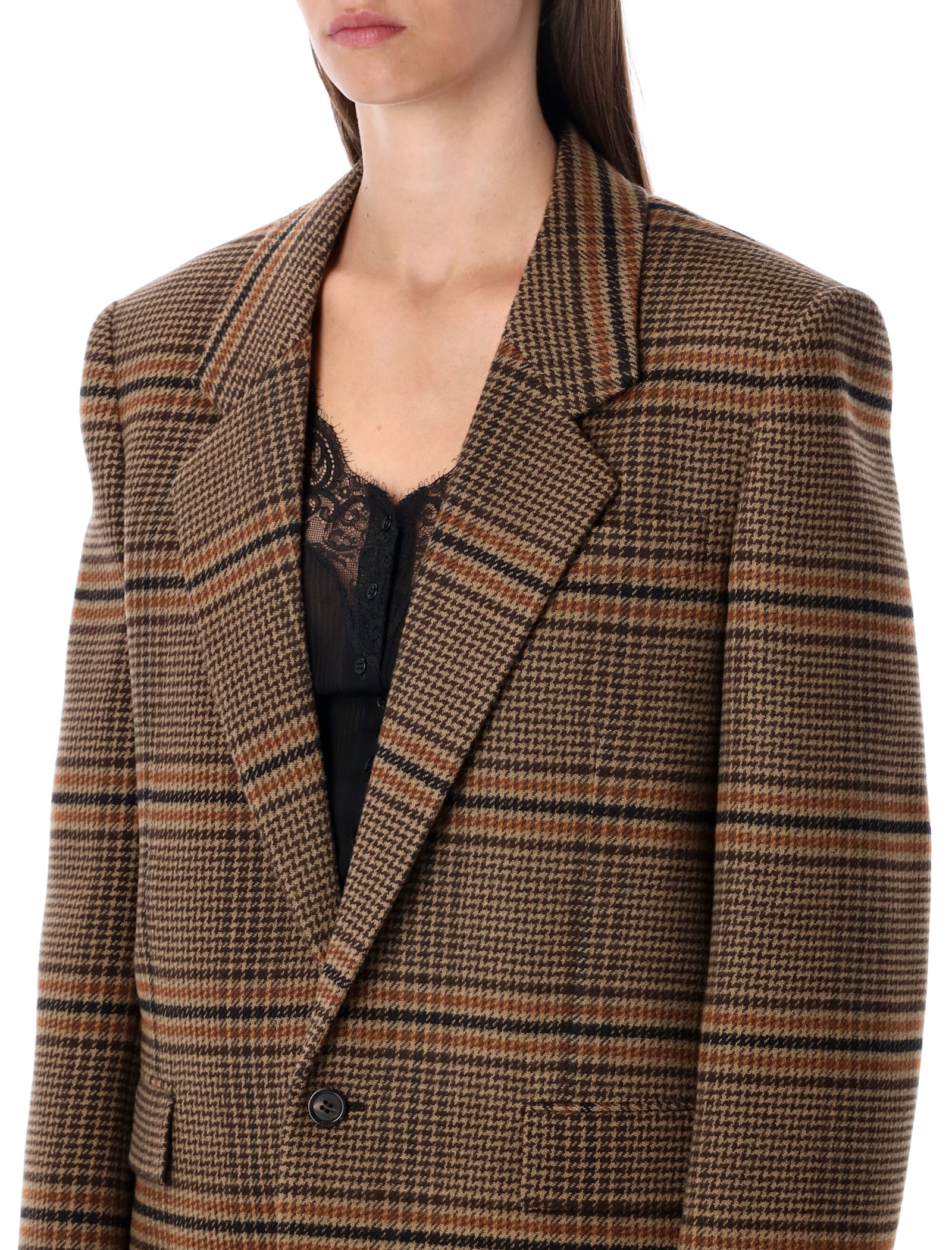 Saint Laurent Brown Check Wool Single-breasted Blazer