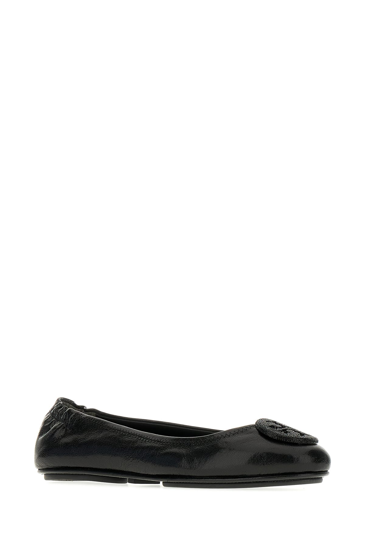 Shop Tory Burch Black Leather Minnie Ballerinas In Black Jet