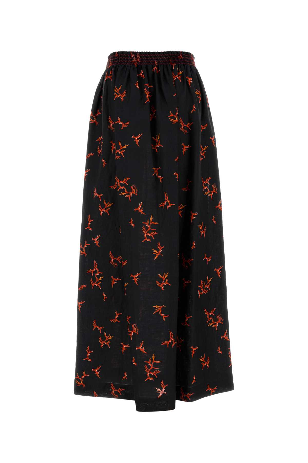Fendi Floral Maxi Skirt Made From Linen In Black
