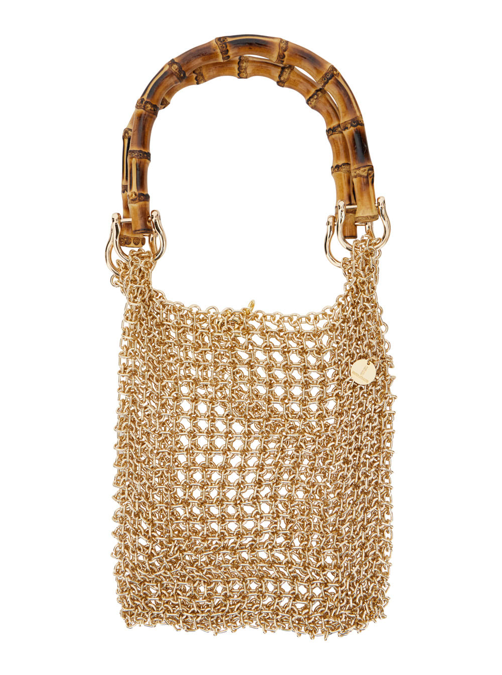Silvia Gnecchi Bamboo Gold Colored Handbag With Metallic Mesh And Bamboo Handle In Brass Woman