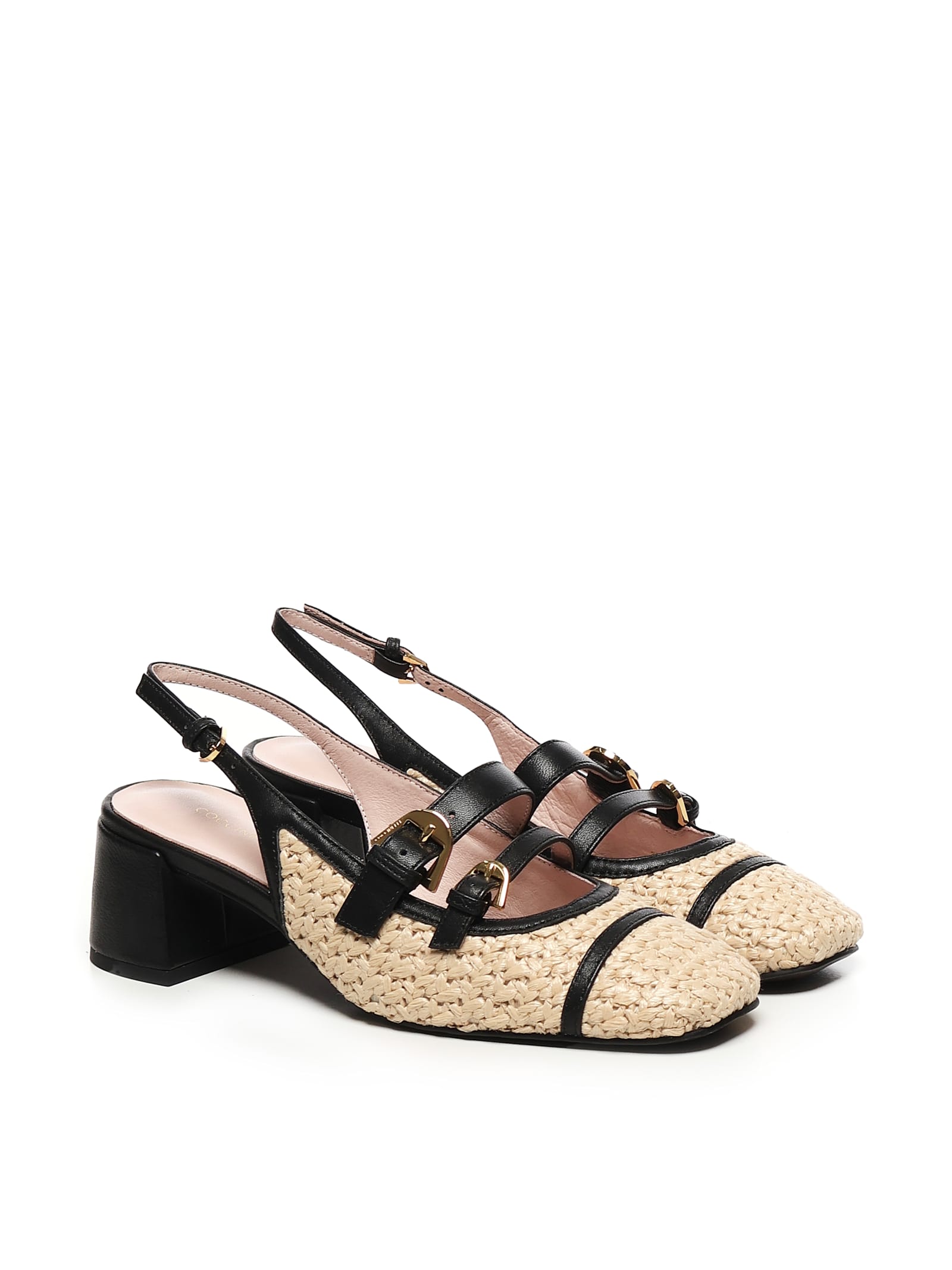 Coccinelle Maia Crochet Straw Slingback Shoes In Black