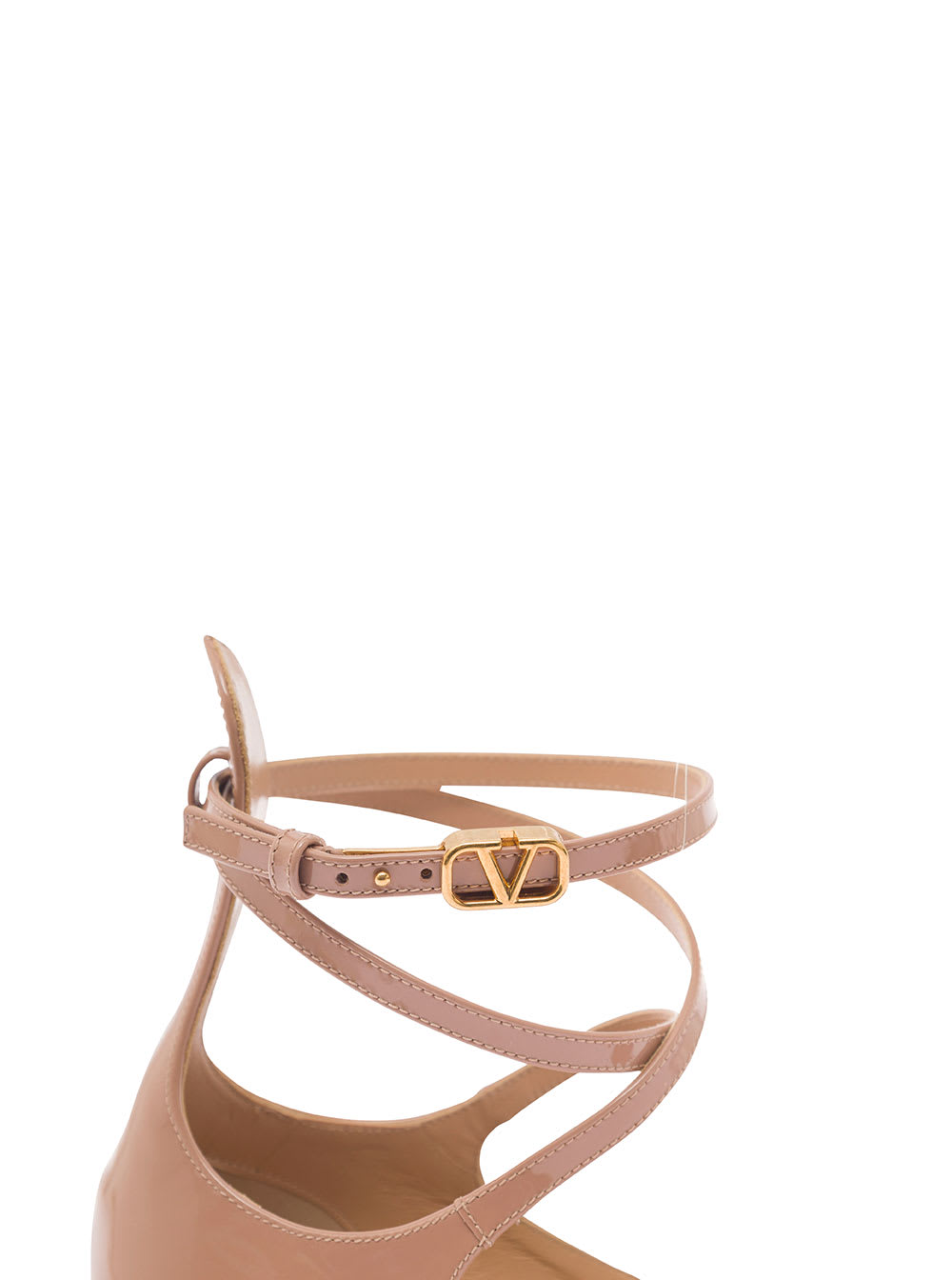 Shop Valentino Tan-go Bege Dècolletè With V-logo Buckle In Patent Leather Woman In Pink