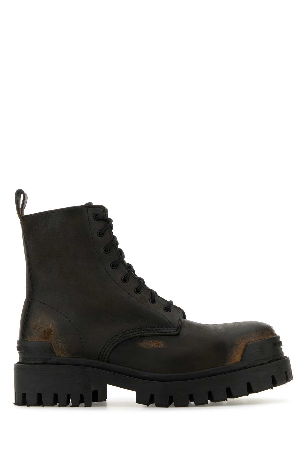 Shop Balenciaga Brown Leather Strike Ankle Boots In Blackbrown