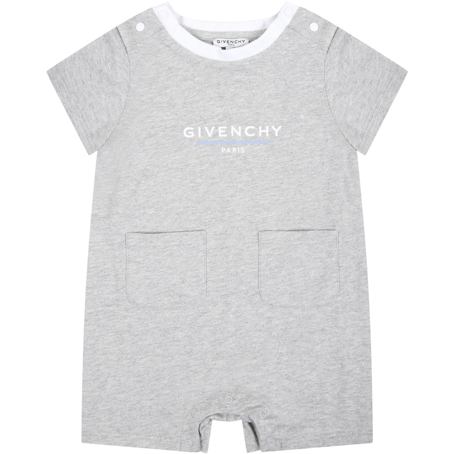 Givenchy Grey Romper For Babyboy With Logo In Grigio