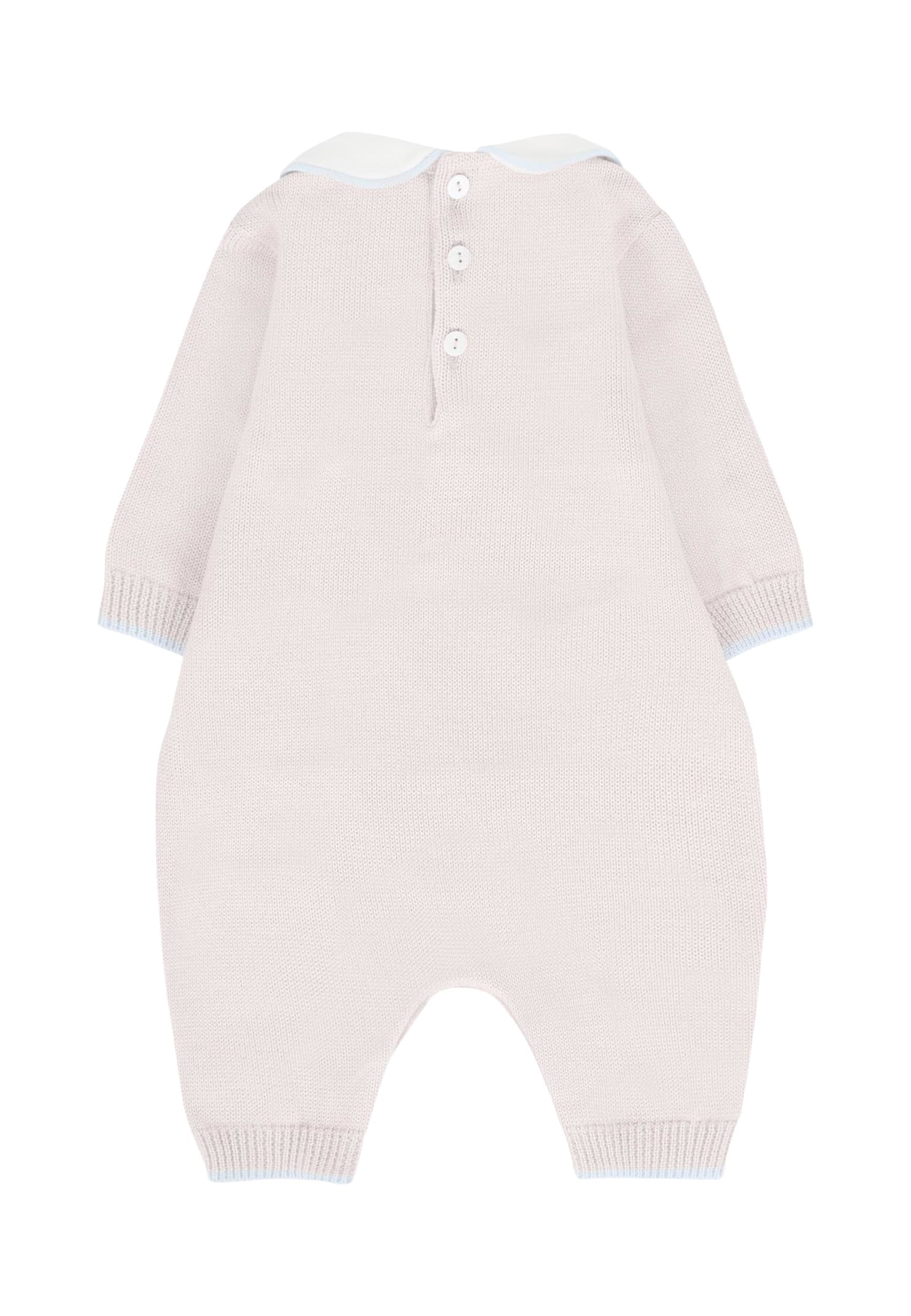 Little Bear Beige Jumpsuit For Babykids With Ivory Ribbon In Sand