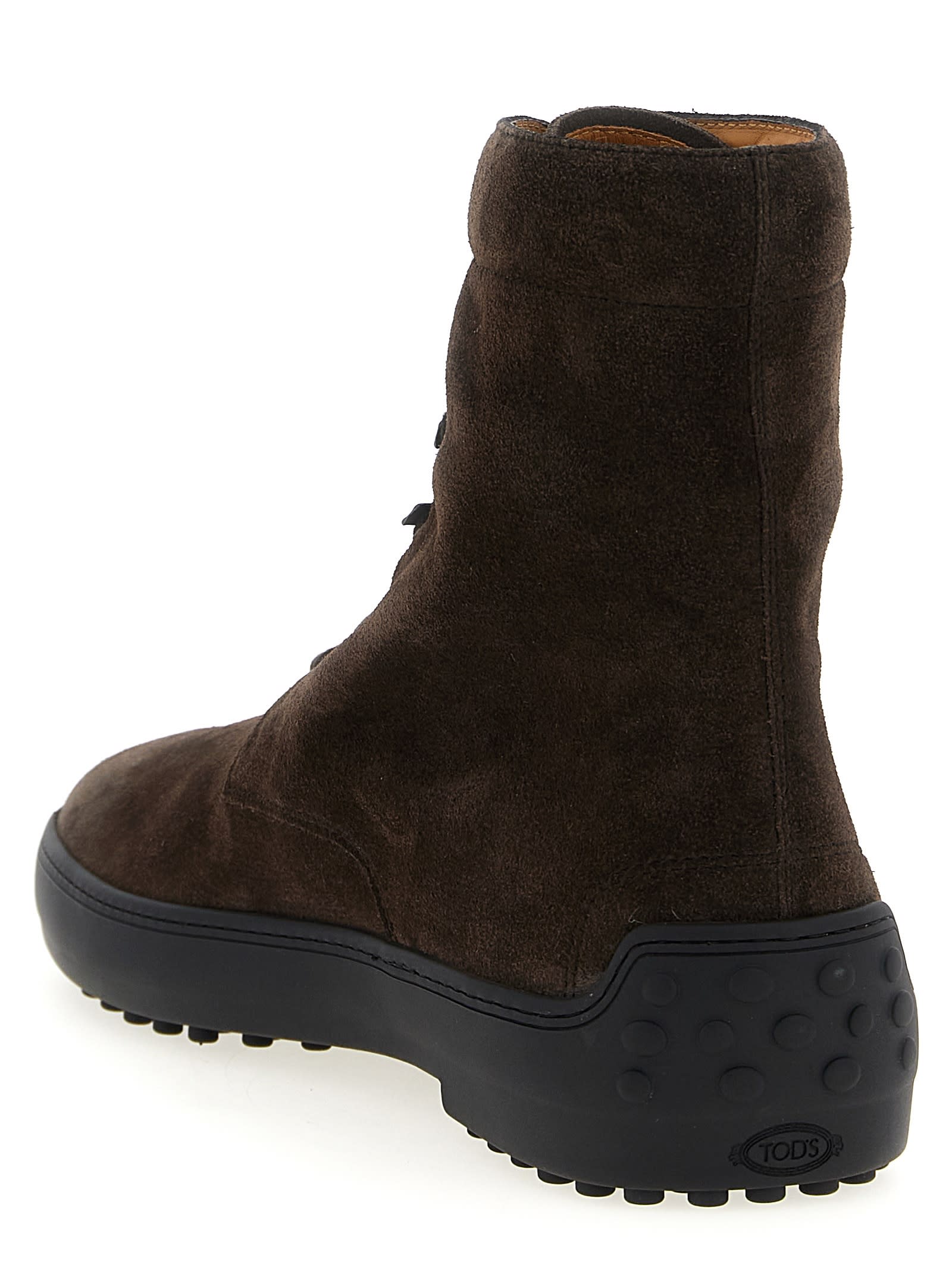 Tod's Suede Ankle Boots With Round Toe And Rubber Sole In Brown