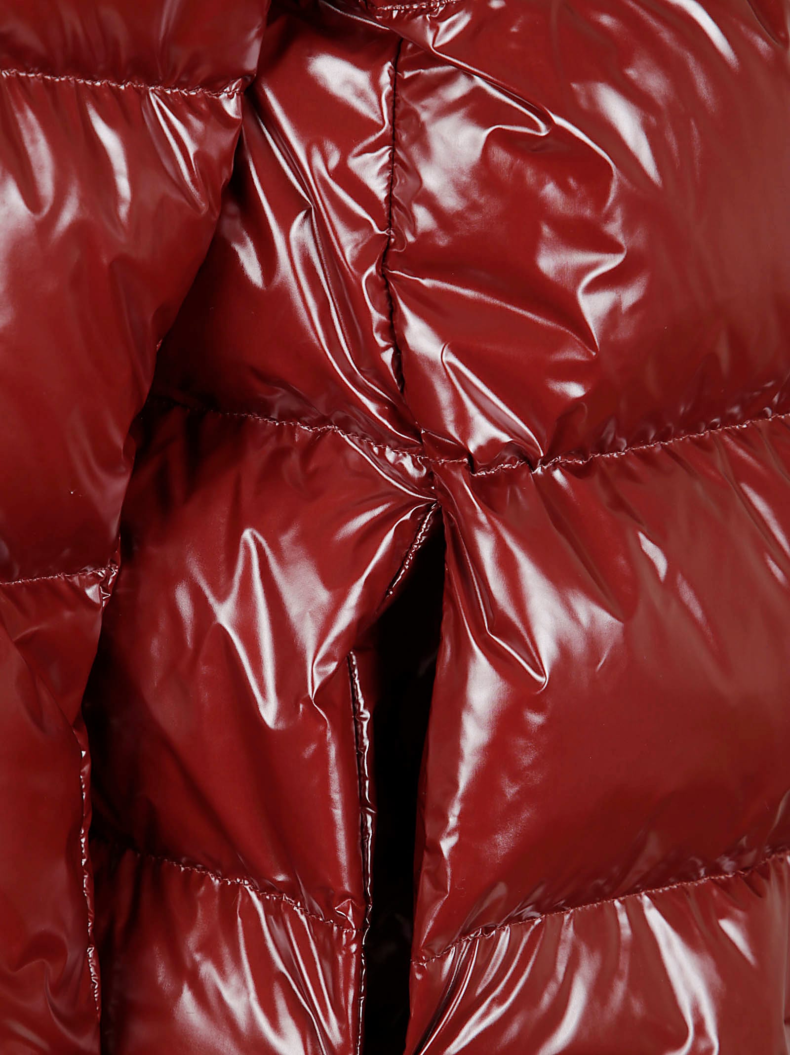 Herno Cropped Red Puffer Jacket With High Structured Collar In Brown