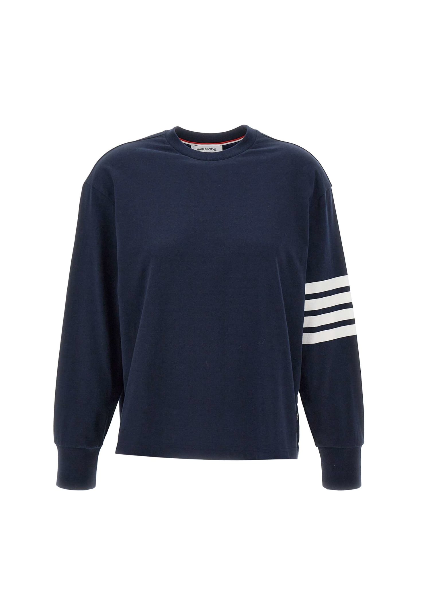 Thom Browne Long Sleeve Rugby Tee Cotton Sweatshirt In Blue