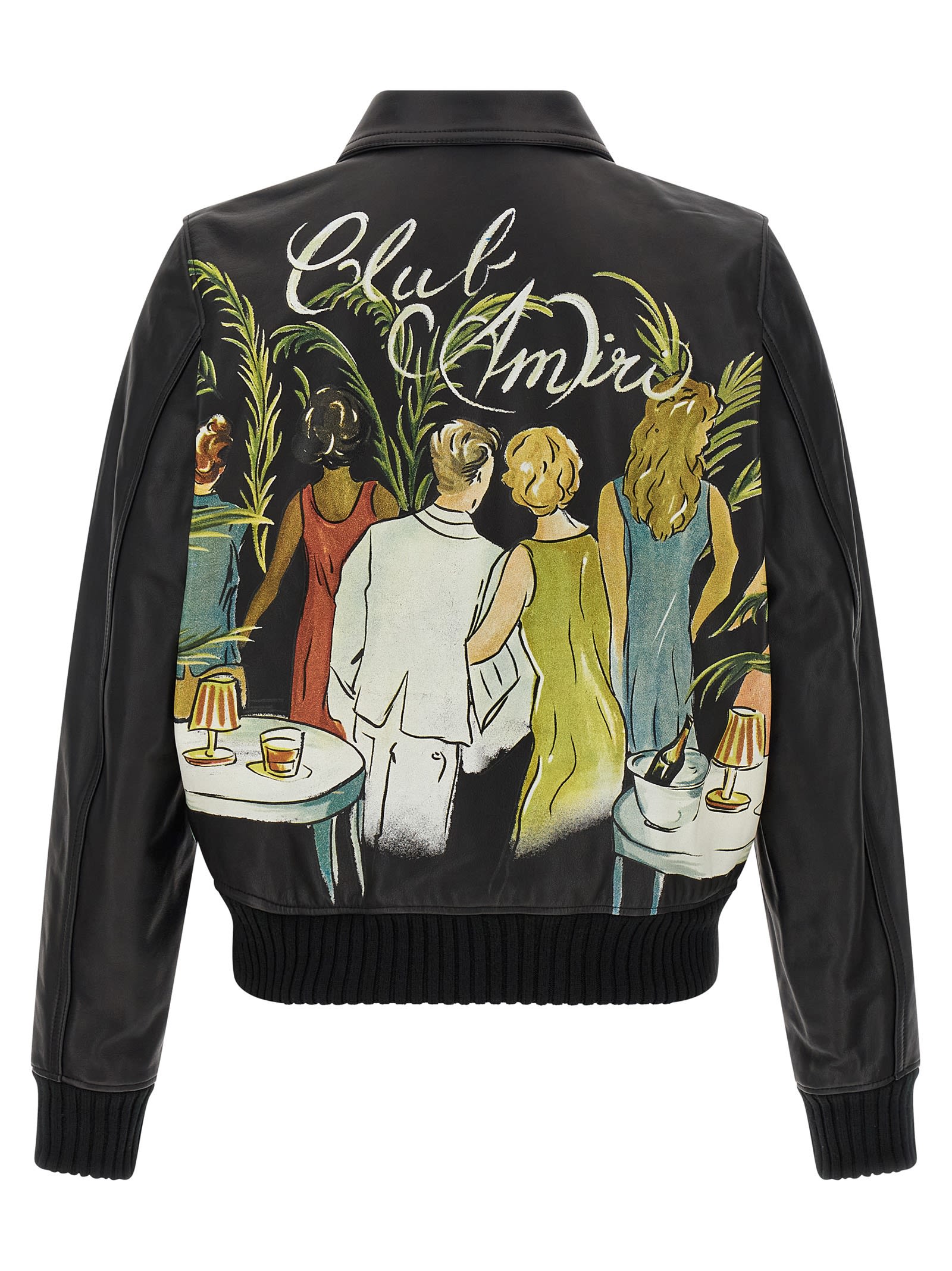 Amiri Graphic Print Leather Jacket With Collared Neck In Multi