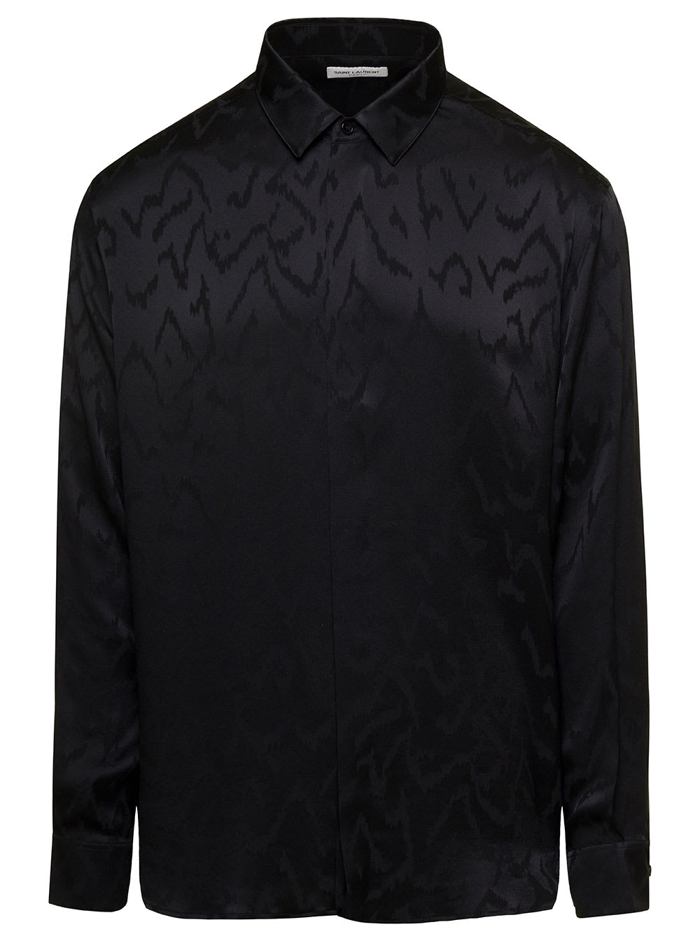 Saint Laurent Black Shirt With Animalier Print In Silk Man | ModeSens