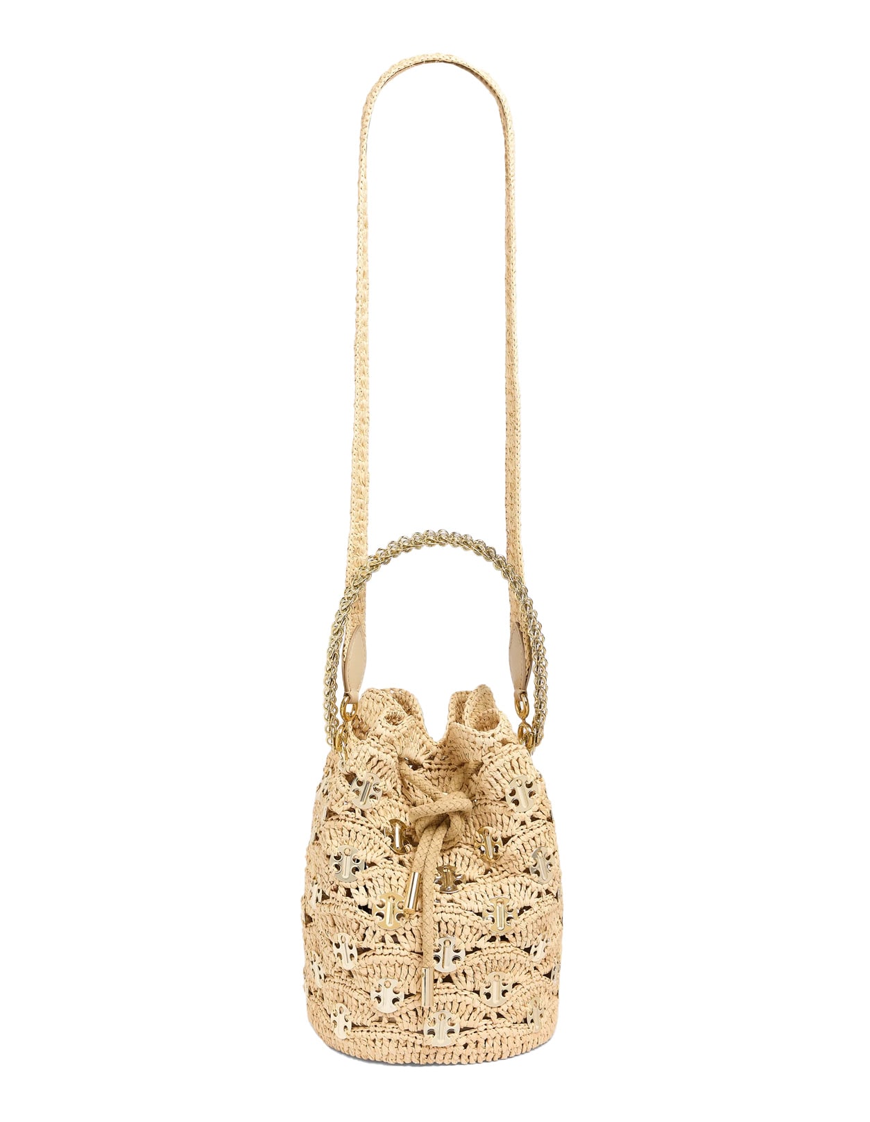 Paco Bucket Bag In Natural Raffia With 1969 Discs