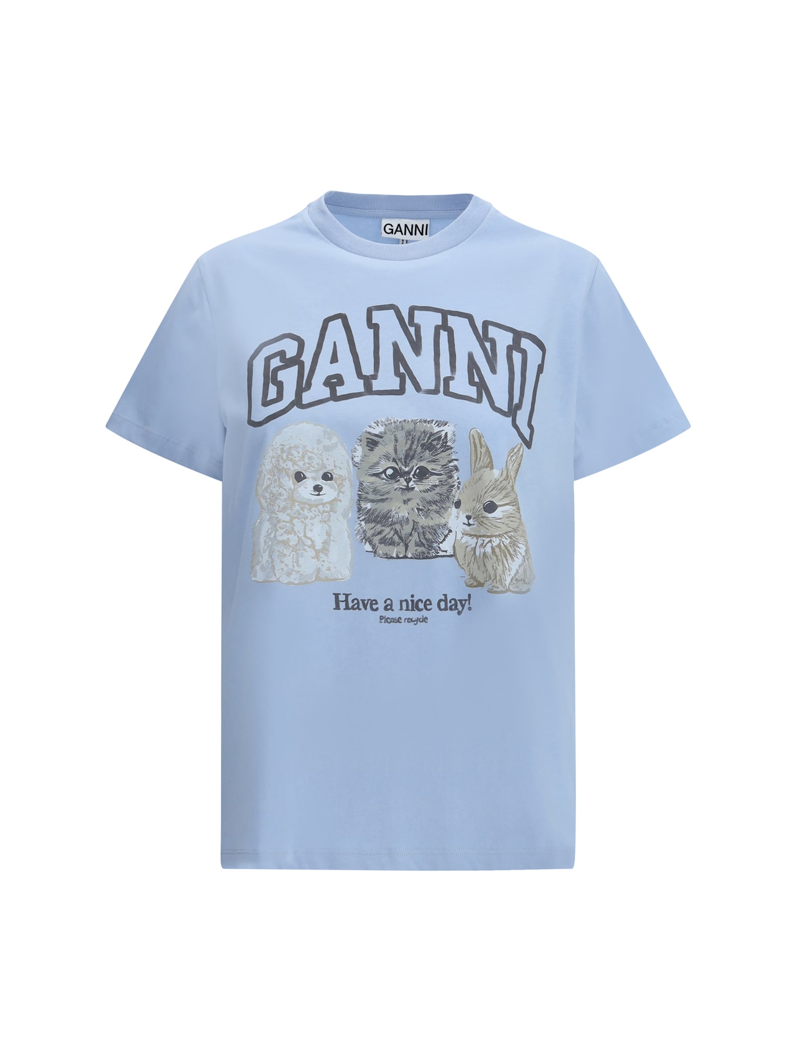 Ganni Have A Nice Day T-shirt In Blue