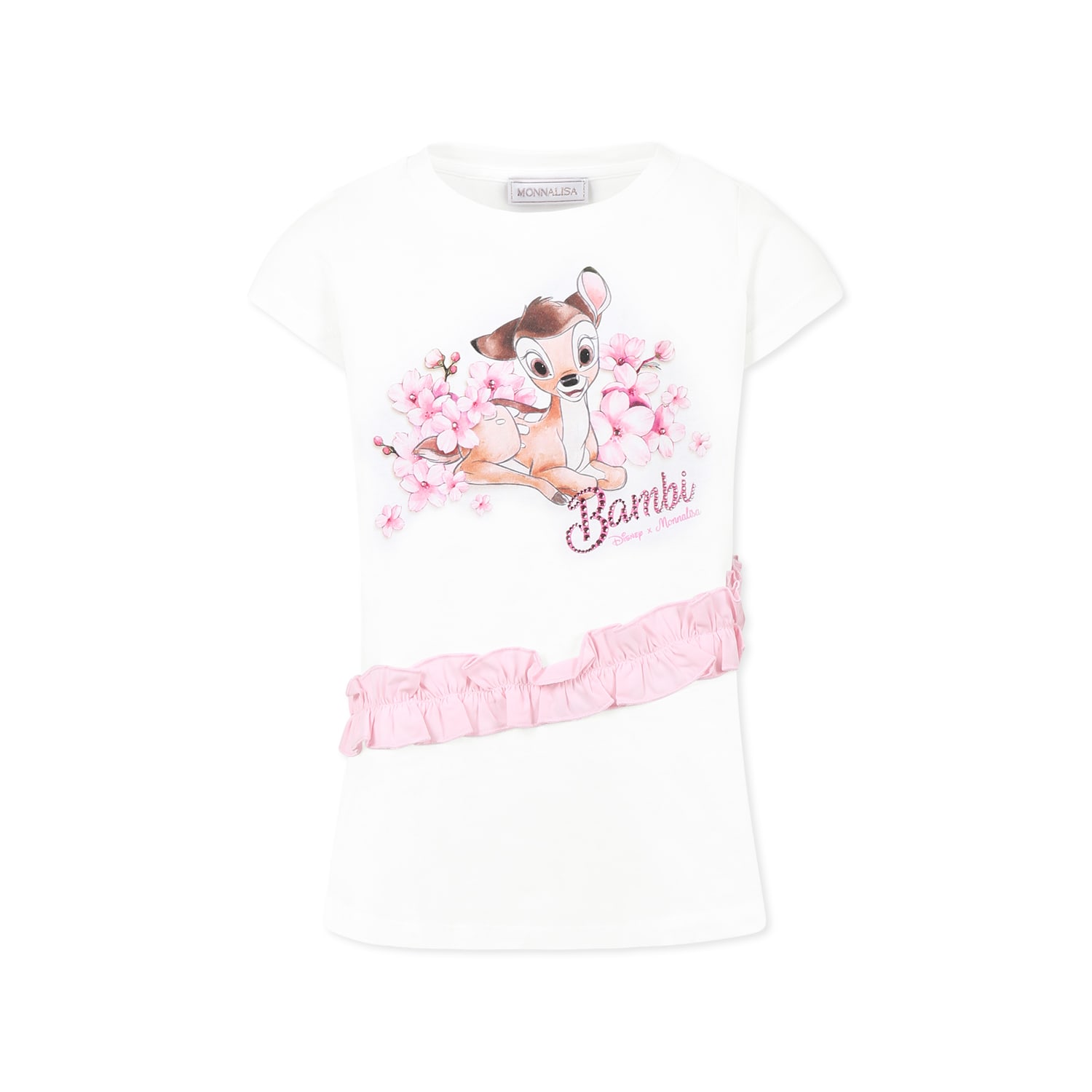 Monnalisa White T-shirt For Girl With Bambi In White
