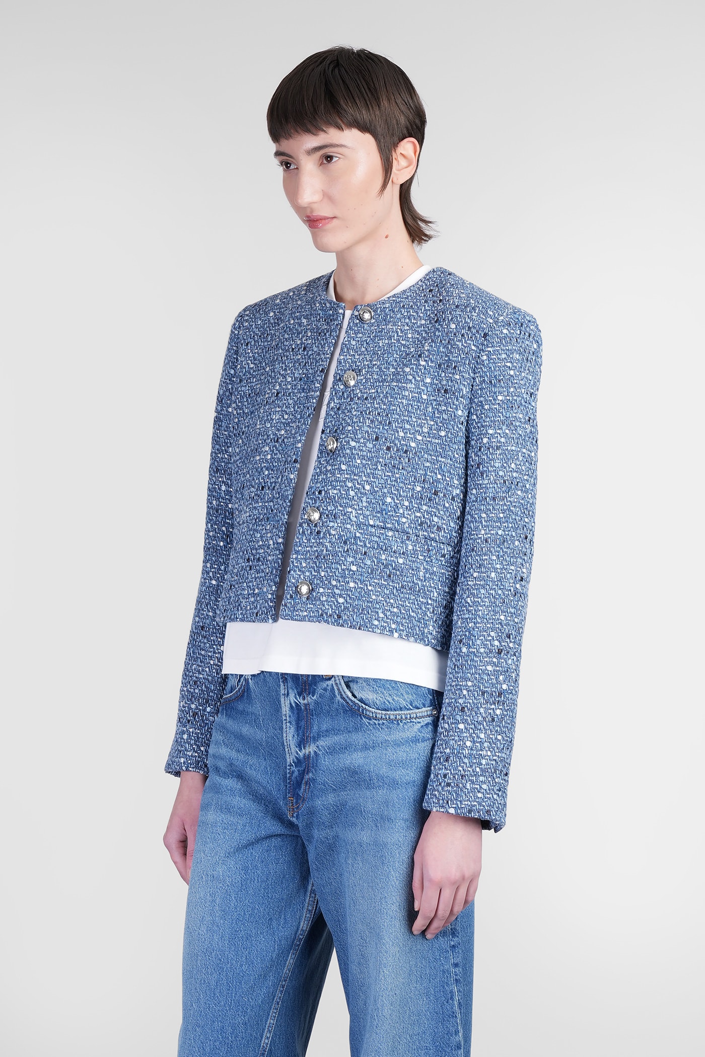 ANINE BING AMBER CASUAL JACKET IN BLUE COTTON
