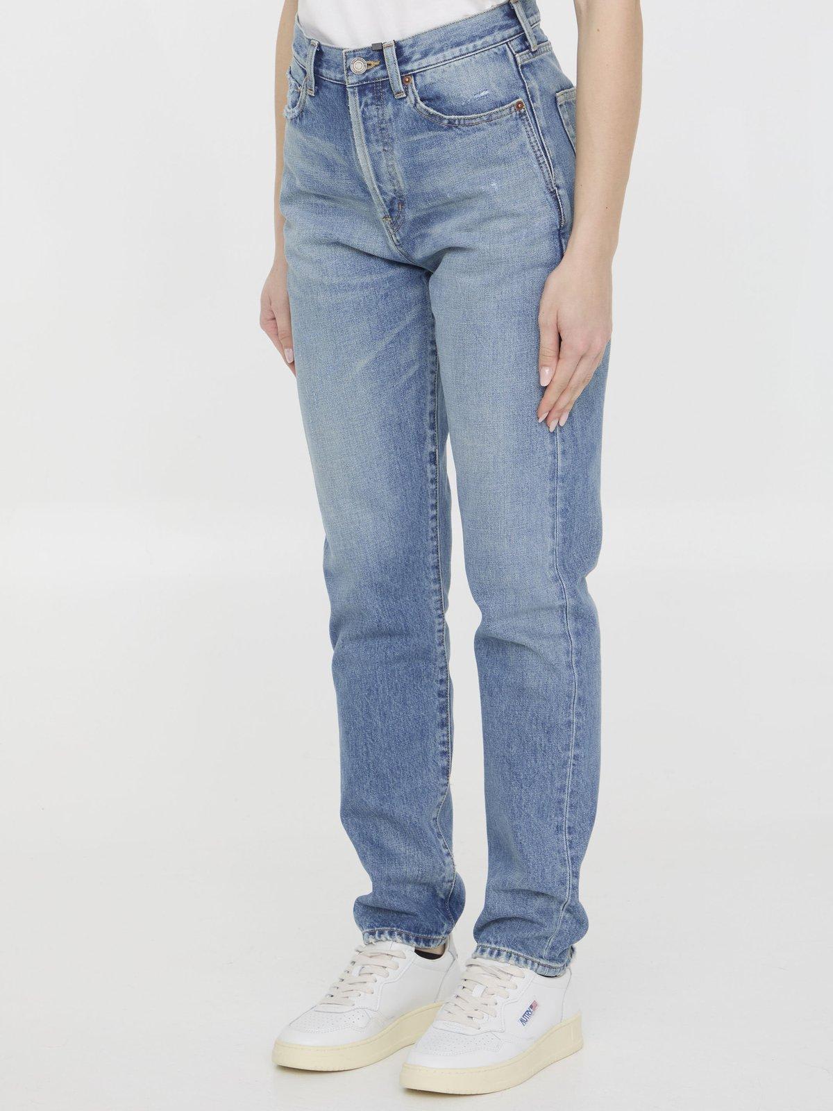 Shop Saint Laurent Button Detailed Skinny Jeans In Blu