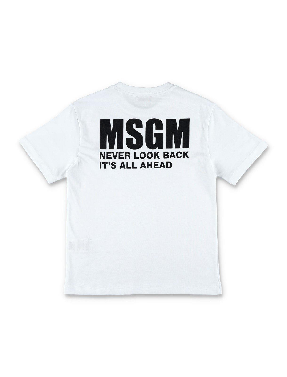 Shop Msgm Logo Printed Crewneck T-shirt In Bianco