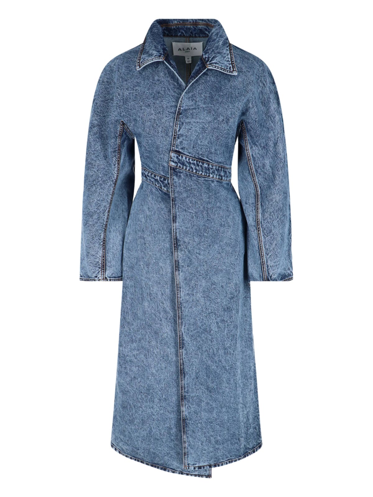 Alaïa Spiral Denim Trench In Blue