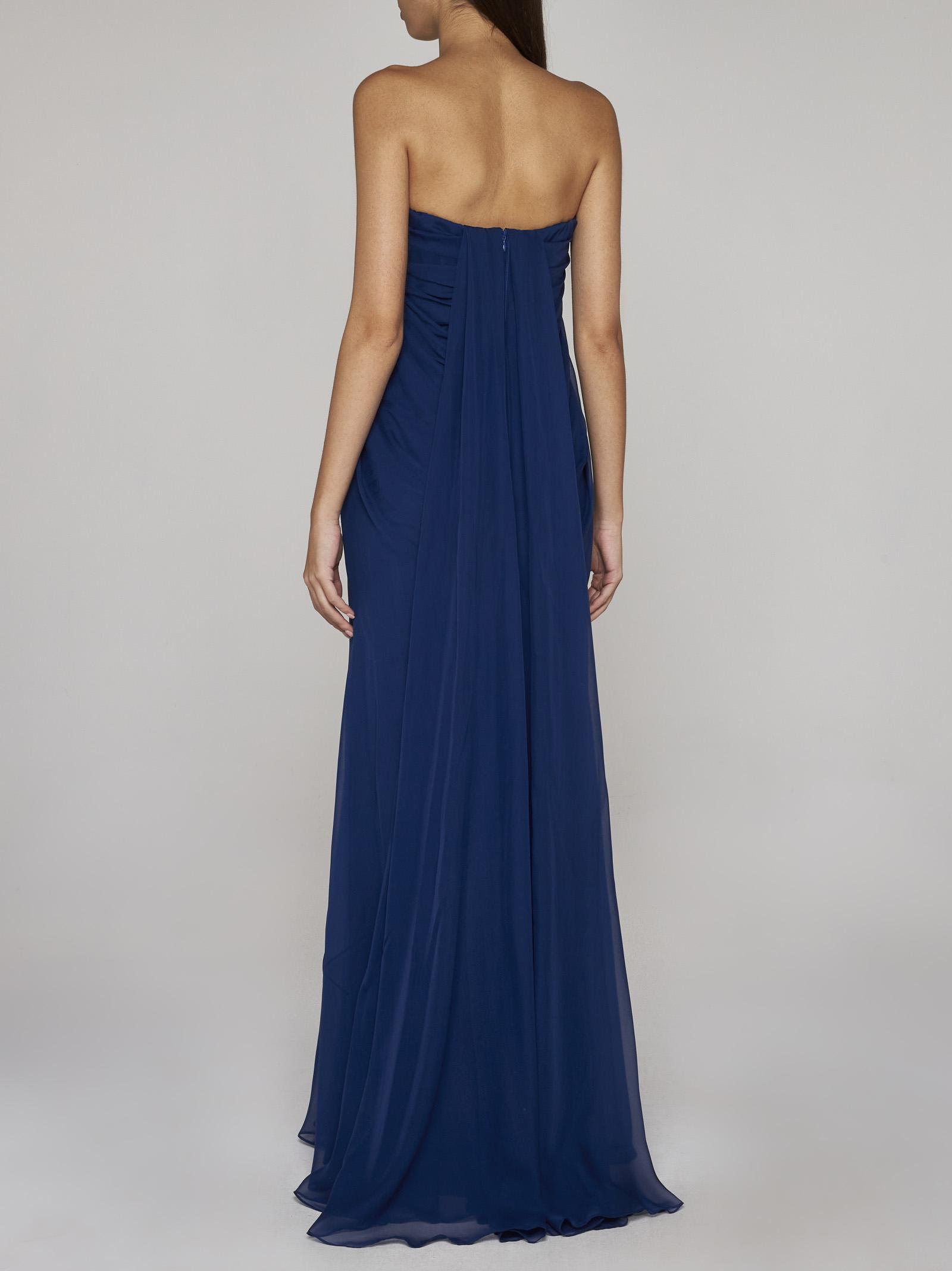 Shop Alexander Mcqueen Silk Bustier Long Dress In Blue