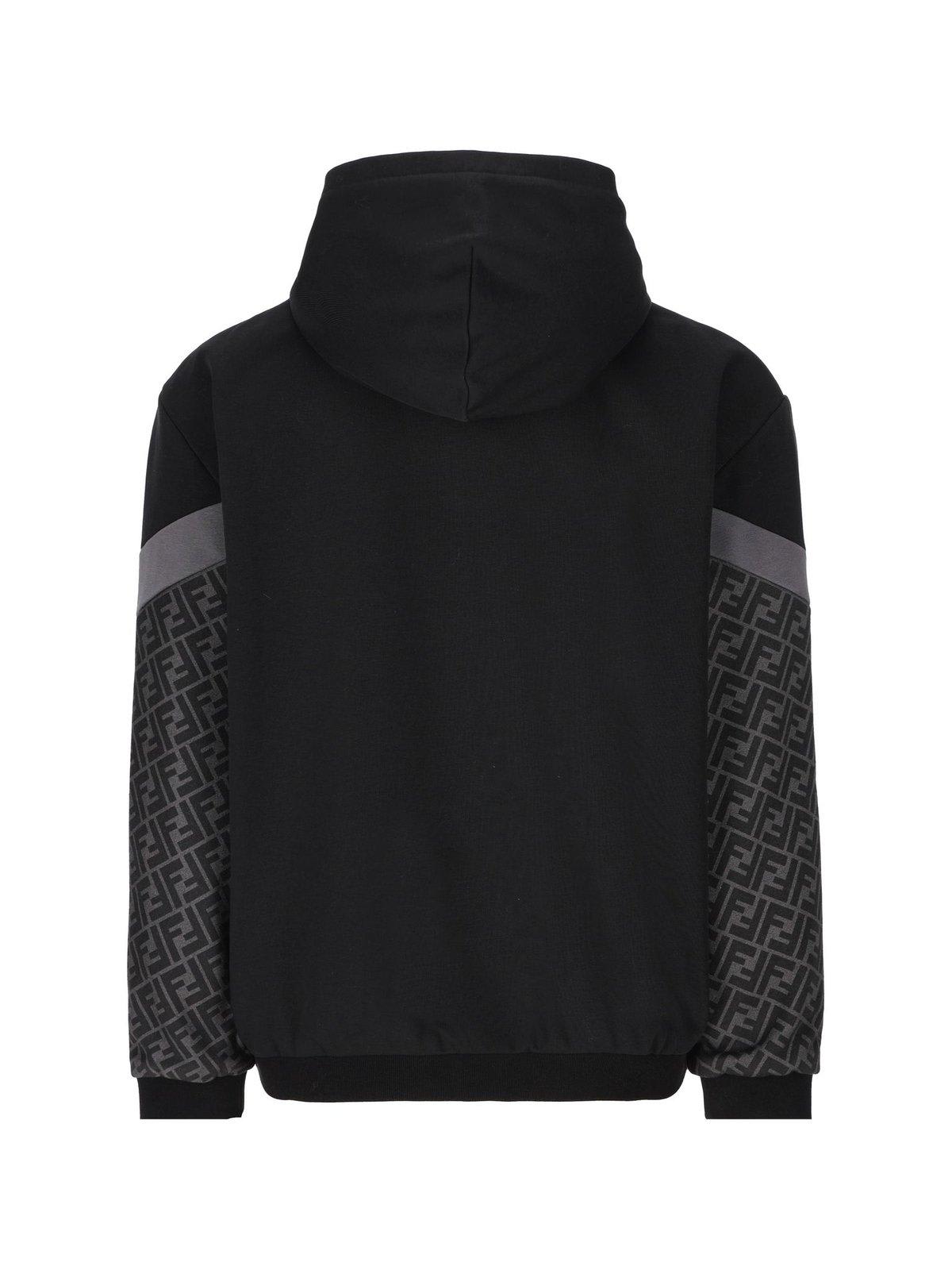 Shop Fendi Ff Motif Zip-up Hoodie In Dark Grey