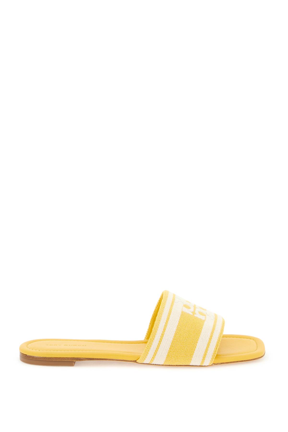 Shop Tory Burch Slides With Embroidered Band In Mellow Yellow Ash White (yellow)