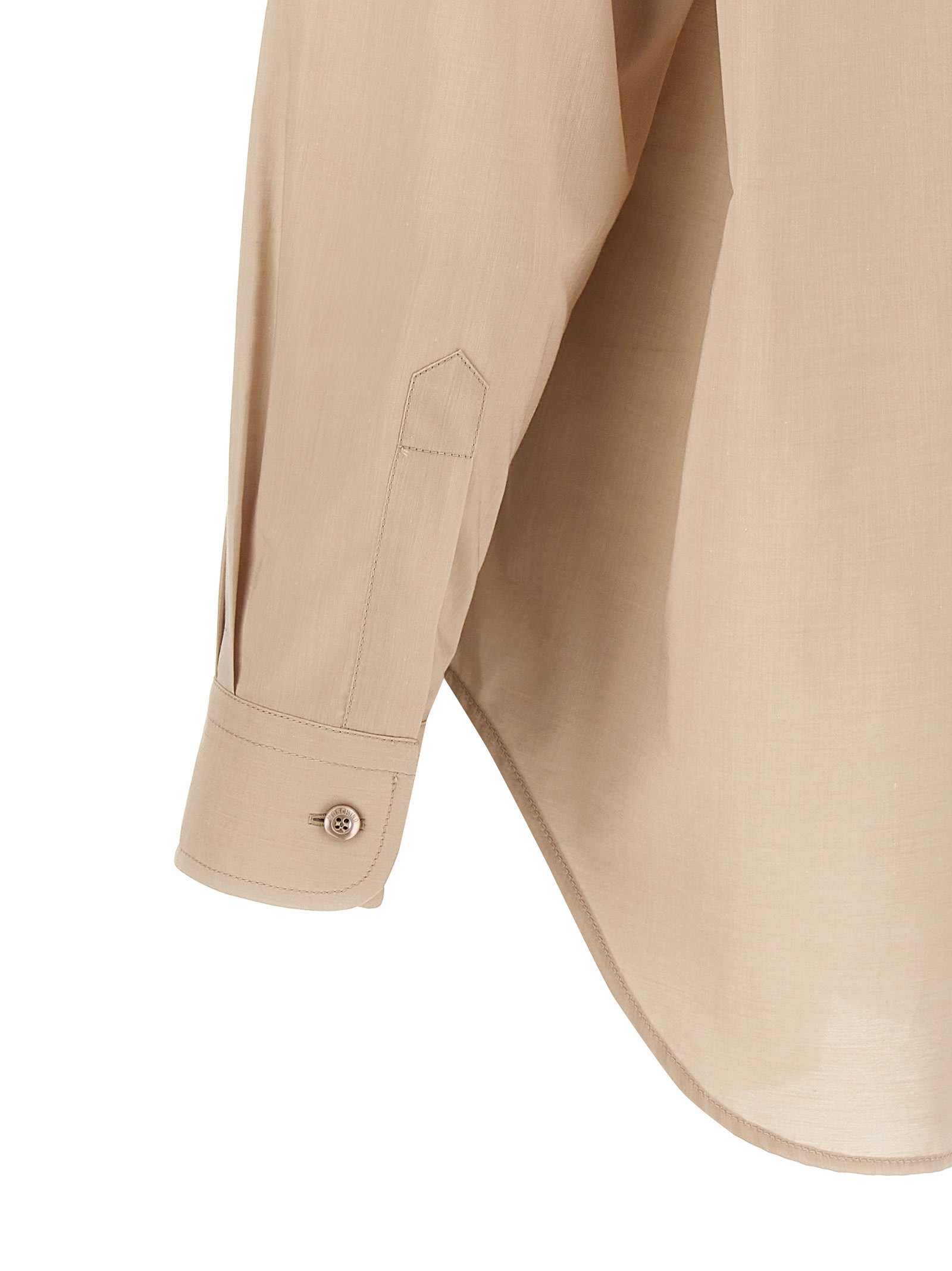 Moschino Slightly Loose-fitting Cotton Shirt With Patch Pocket In Beige