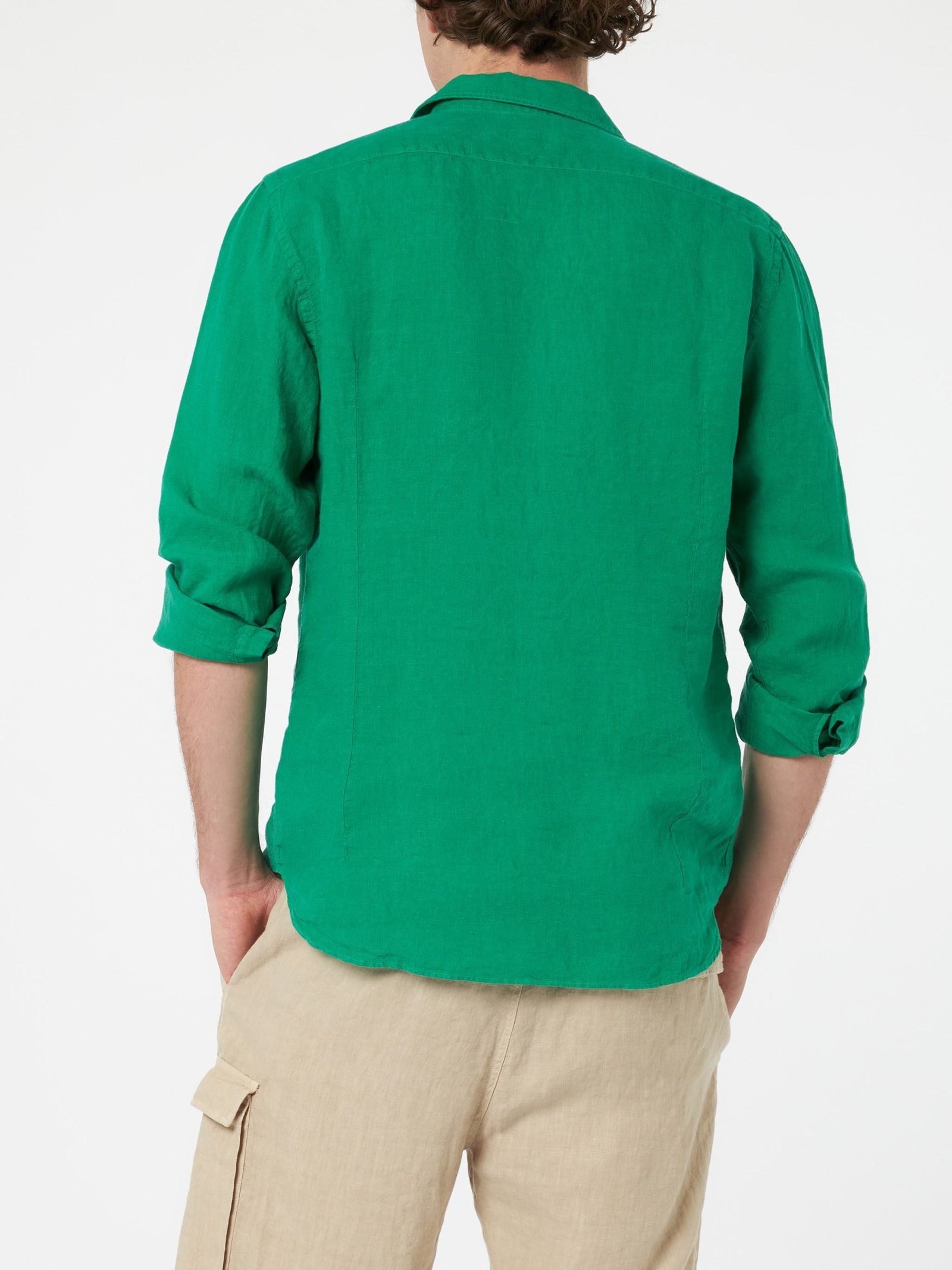 Shop Mc2 Saint Barth Man Green Linen Shirt Pamplona