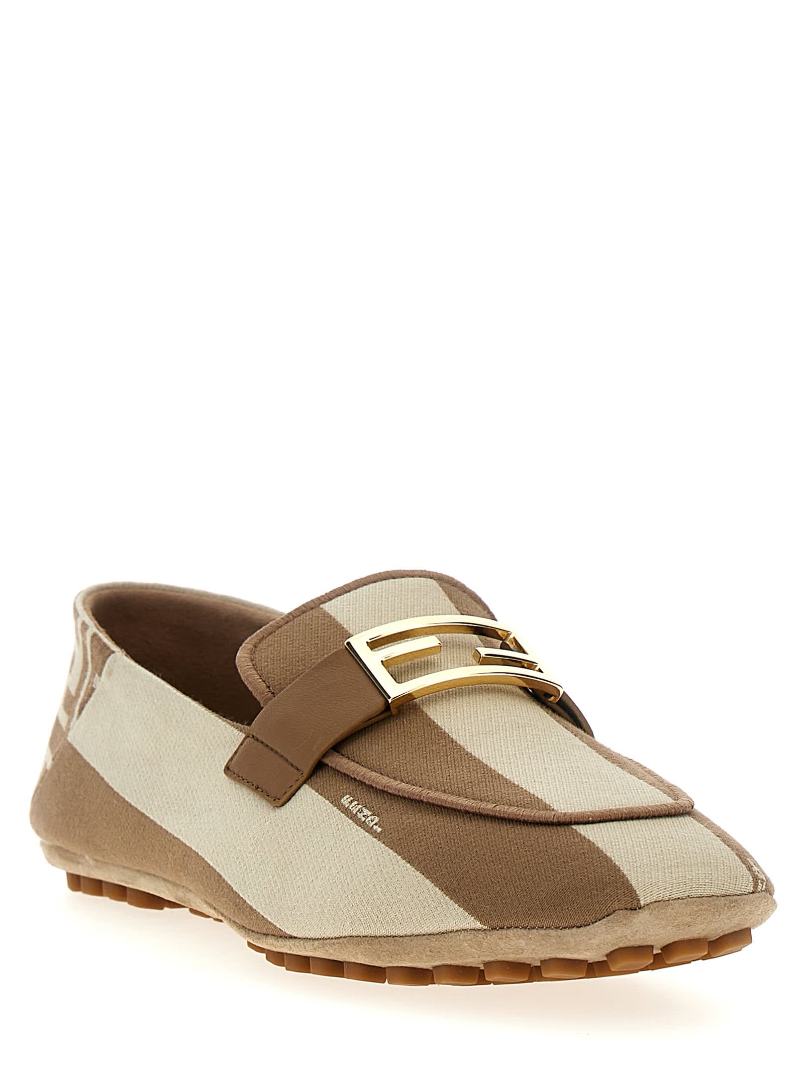 Shop Fendi Baguette Loafers In Beige