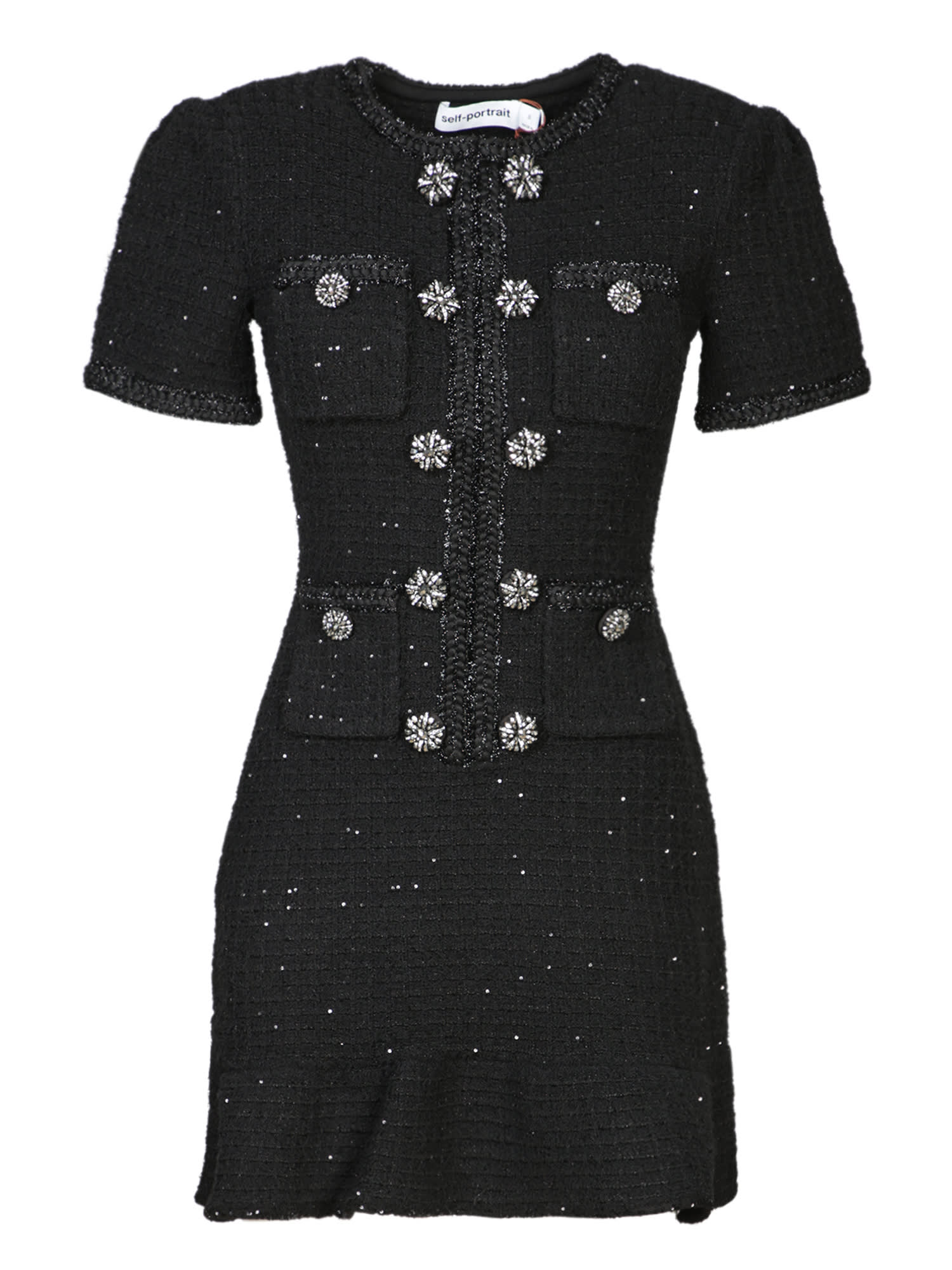 Shop Self-portrait Black Knitted Mini Dress With Buttons