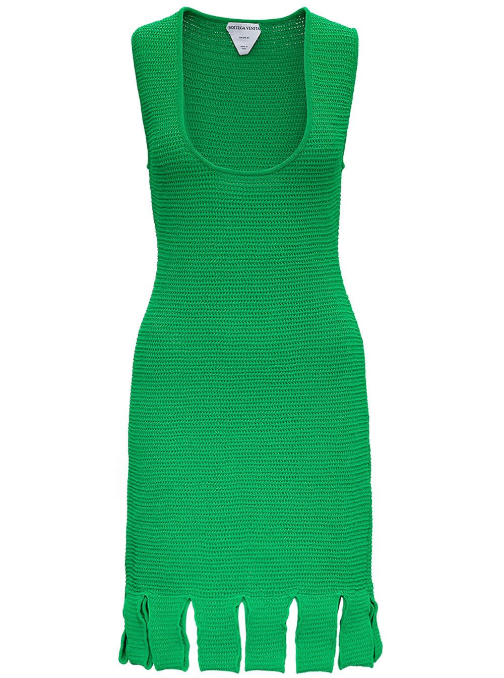 Bottega Veneta Green Knitted Dress With Fringes