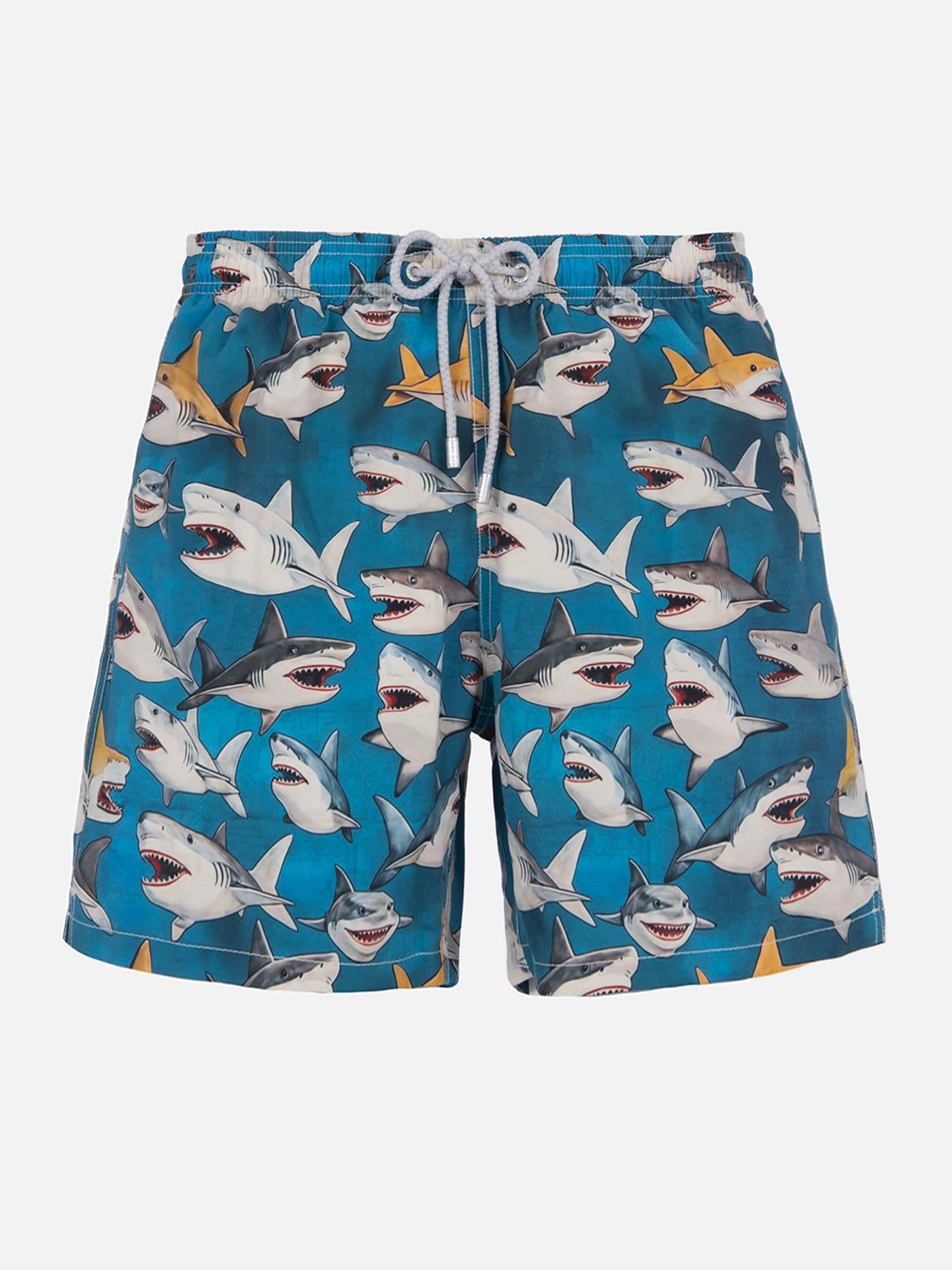 Mc2 Saint Barth X Rick Dick Gustavia Sharks Swim Shorts In Green