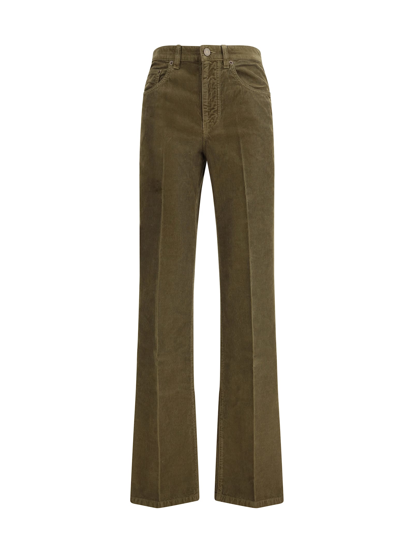 Saint Laurent Corduroy Trousers Clyde Wide-leg Belt Loops In Green