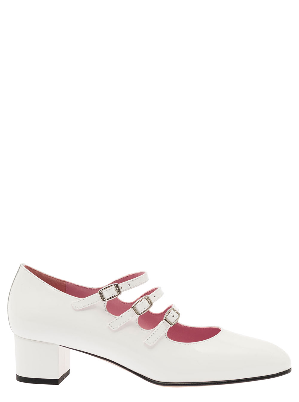 Shop Carel Kina White Mary Janes With Straps And Block Heel In Patent Leather Woman