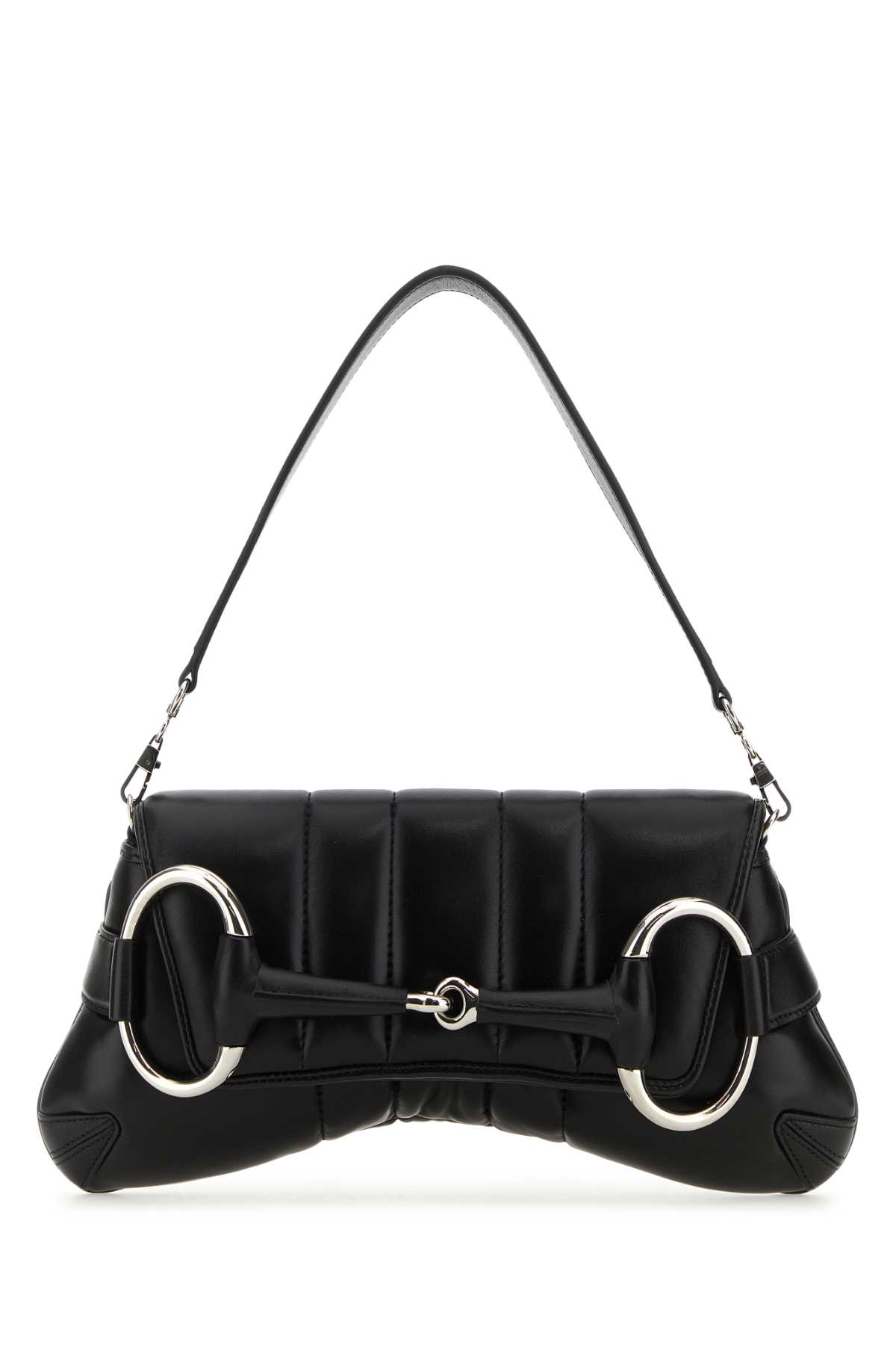 Black Medium Gucci Horsebit Chain Leather Shoulder Bag