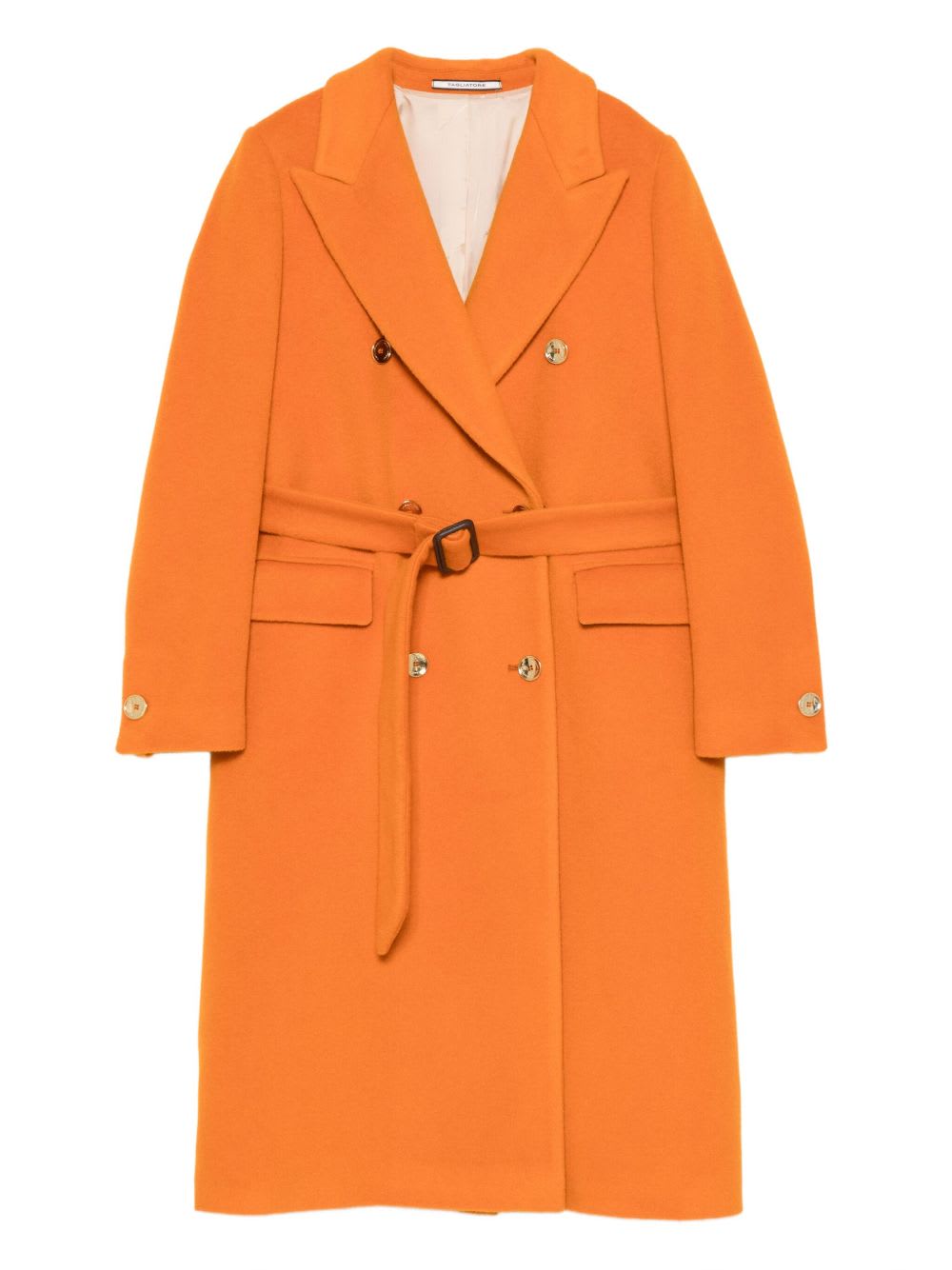 Tagliatore Long Length Wool Coat With Gold-tone Buttons In Orange