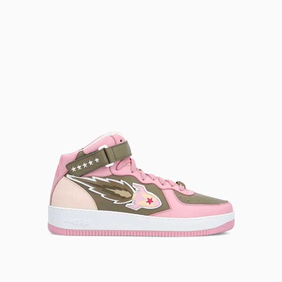 Enterprise Japan Ej Rocket Mid-high Lace-up Sneakers In Grey/pink/beige