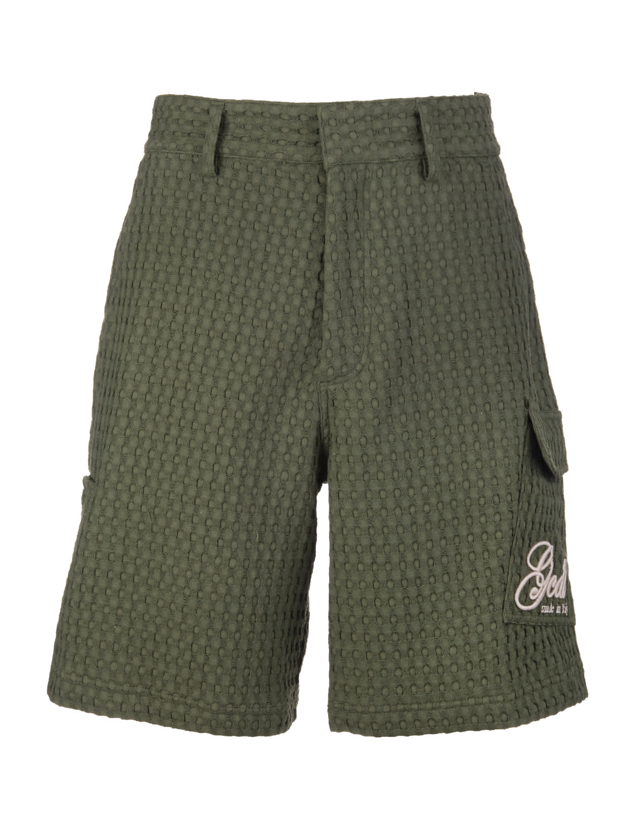 GCDS Man Military Green Bermuda With Embroidered Logo