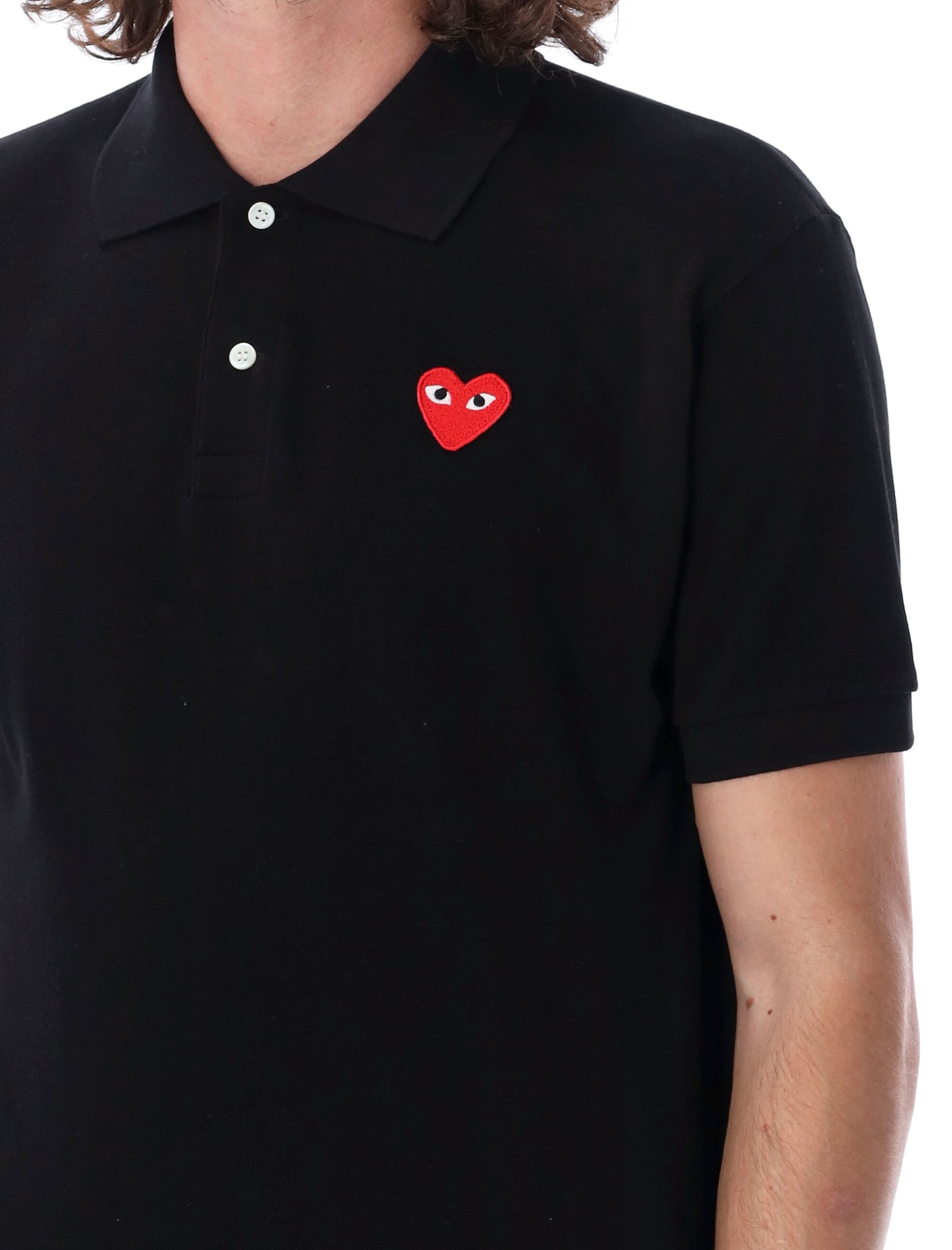 Shop Comme Des Garçons Play Red Heart Patch Polo Shirt In Black
