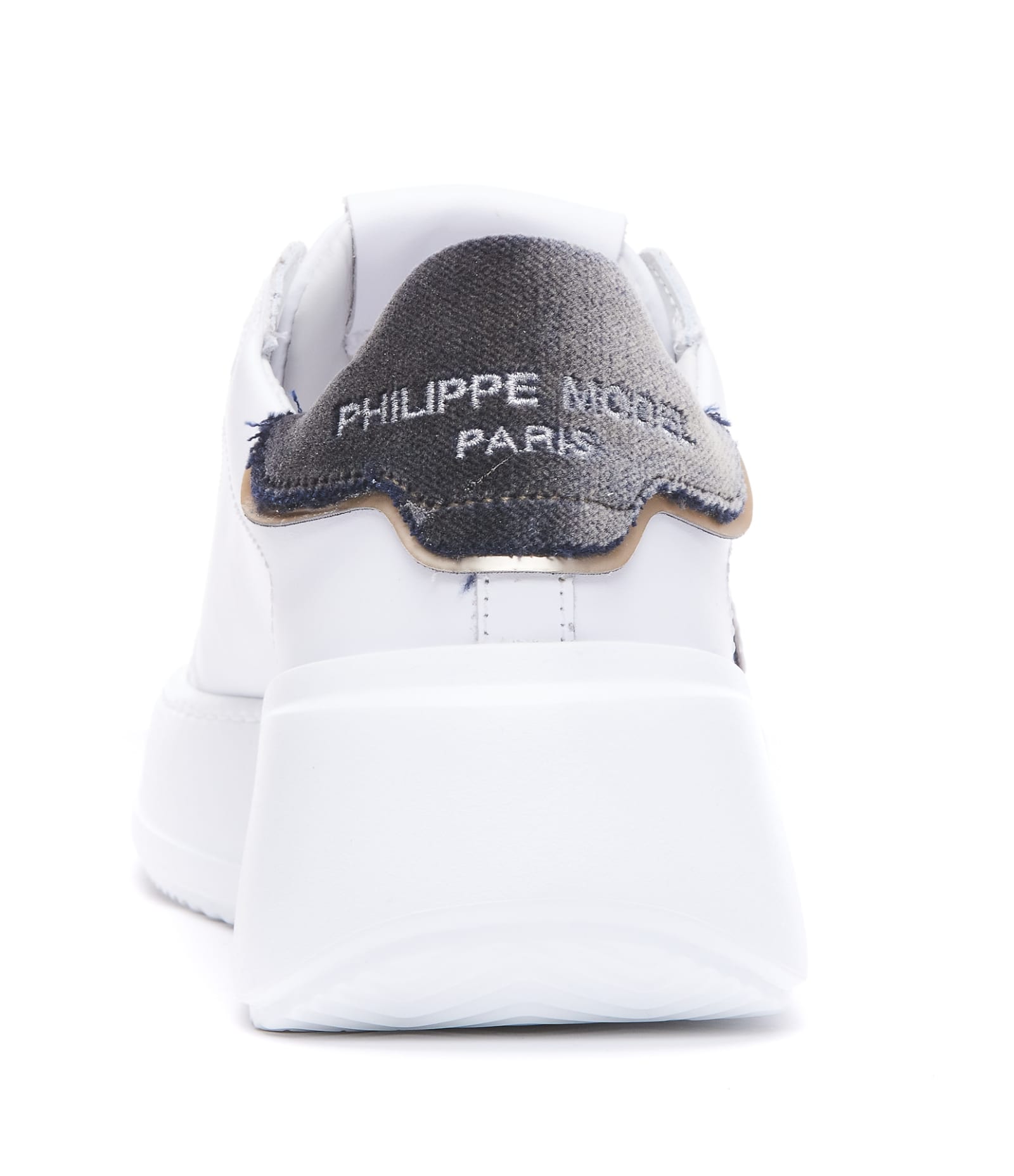 Shop Philippe Model Tres Temple Low Sneakers In Veau Velour Blanc Noir