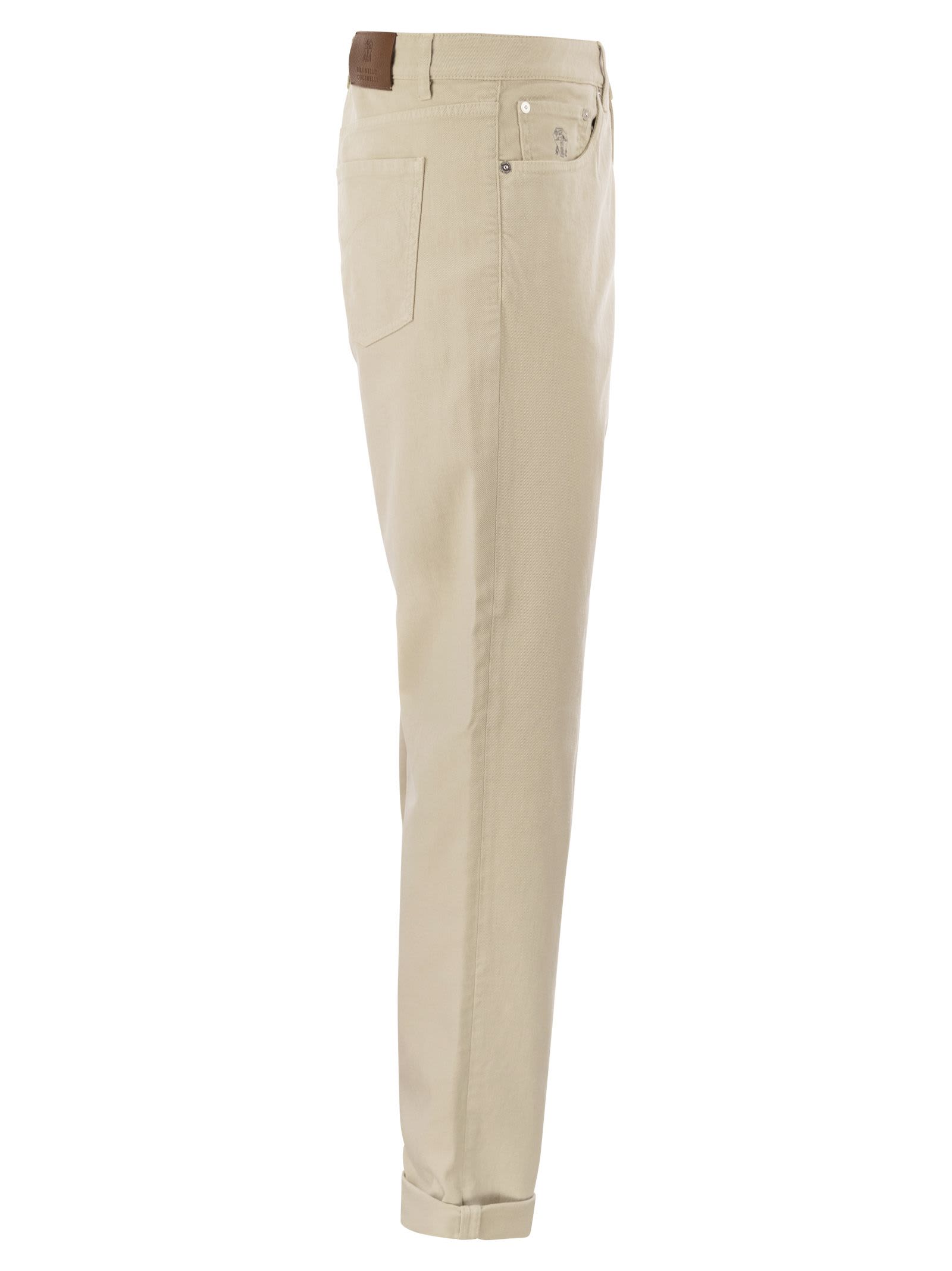 Shop Brunello Cucinelli Five-pocket Traditional Fit Trousers In Light Comfort-dyed Denim In Beige