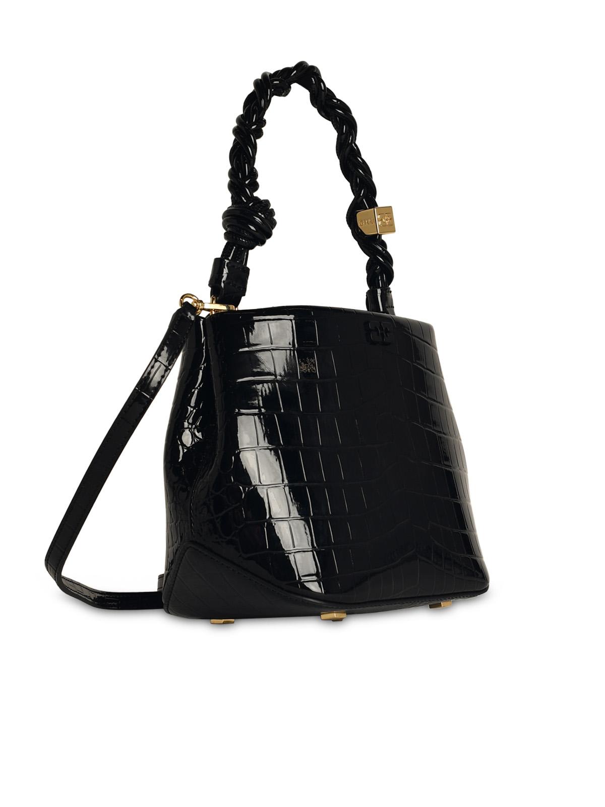 Shop Ganni Bou Cocco Bucket Bag In Black Recycled Leather Blend