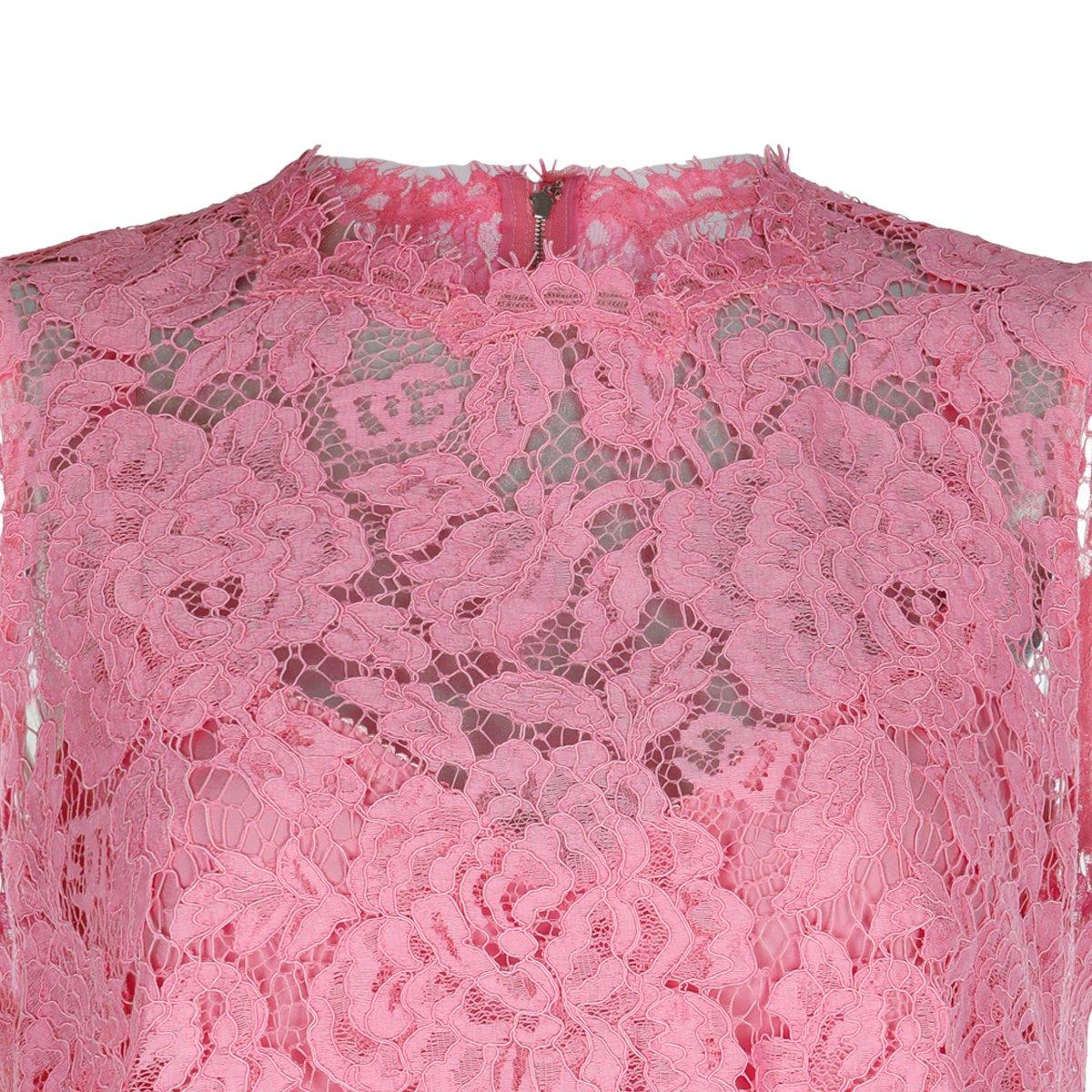 Shop Dolce & Gabbana Branded Floral Cordonetto Lace Top