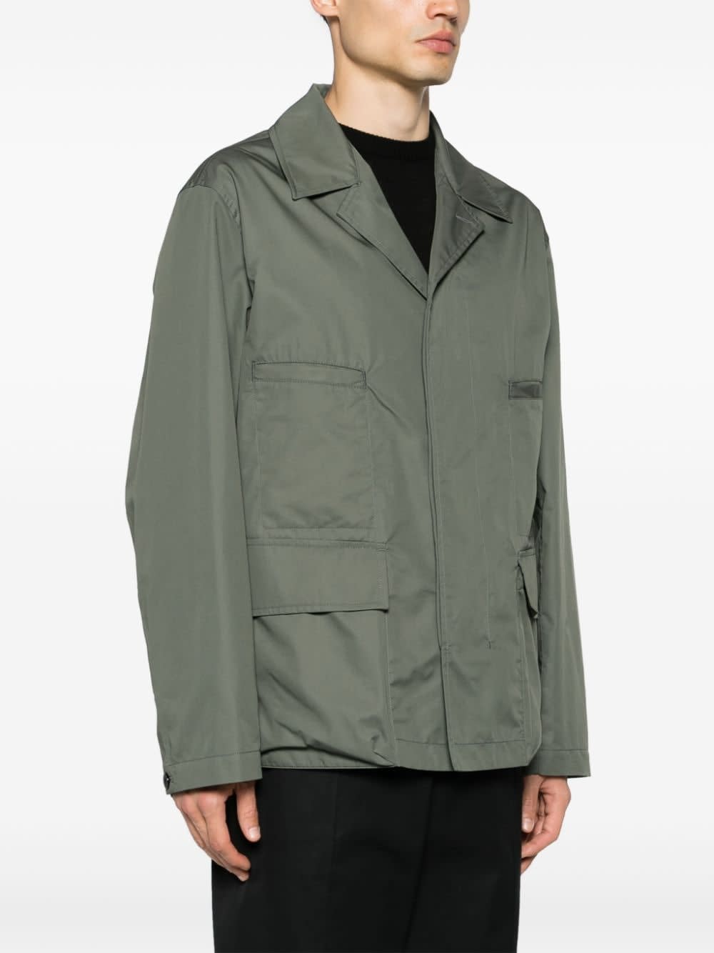 Lemaire Cotton Blend Multipocket Overshirt In Green